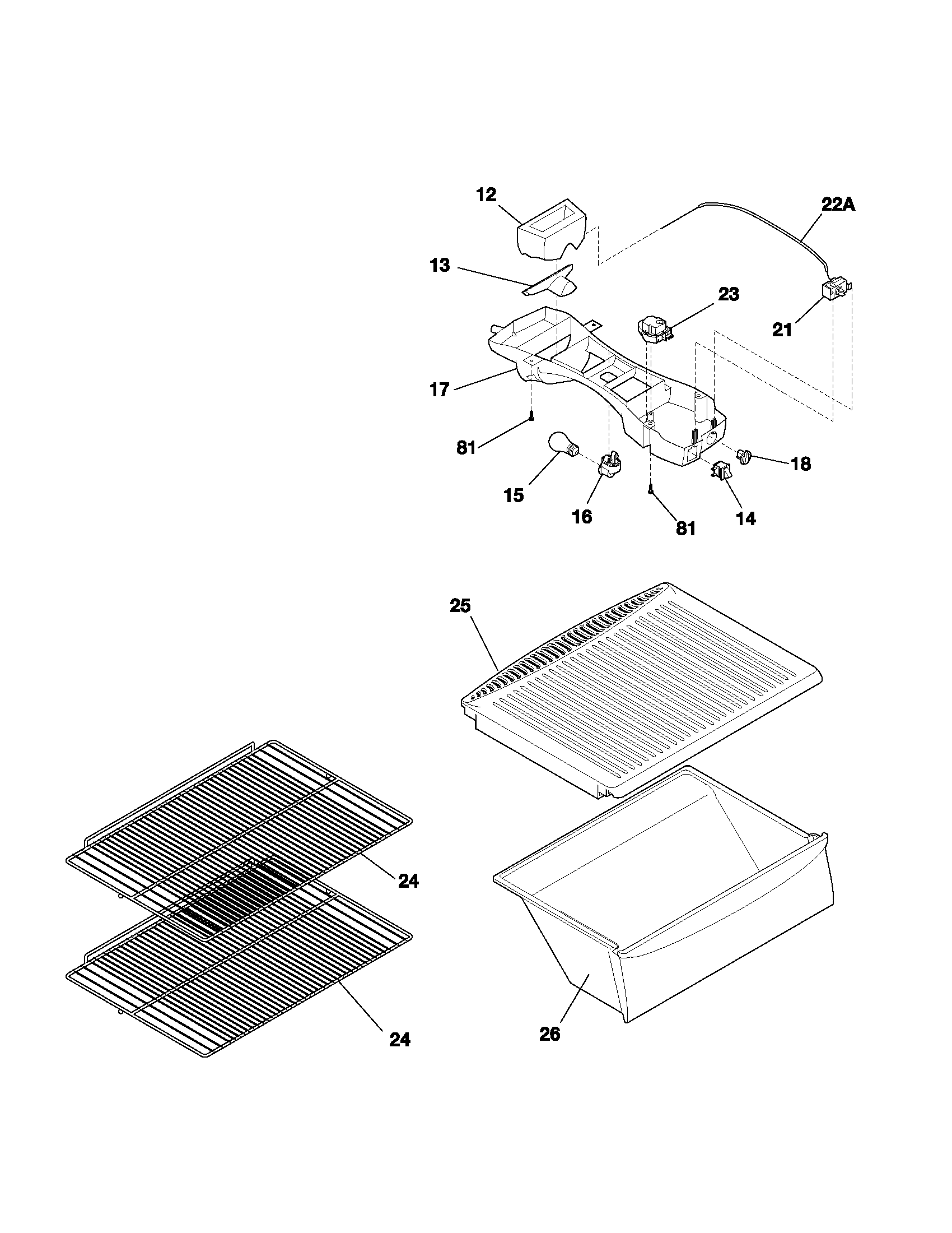 Frigidaire FRT17A2AZ2 shelves diagram