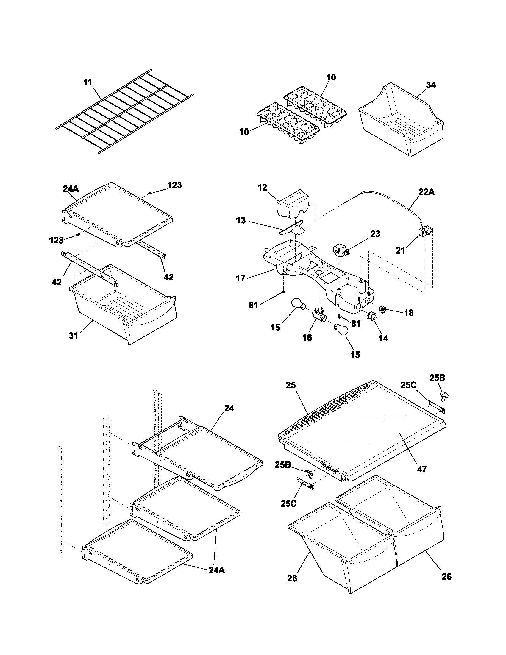 Frigidaire FRT21BH8CB0 shelves diagram