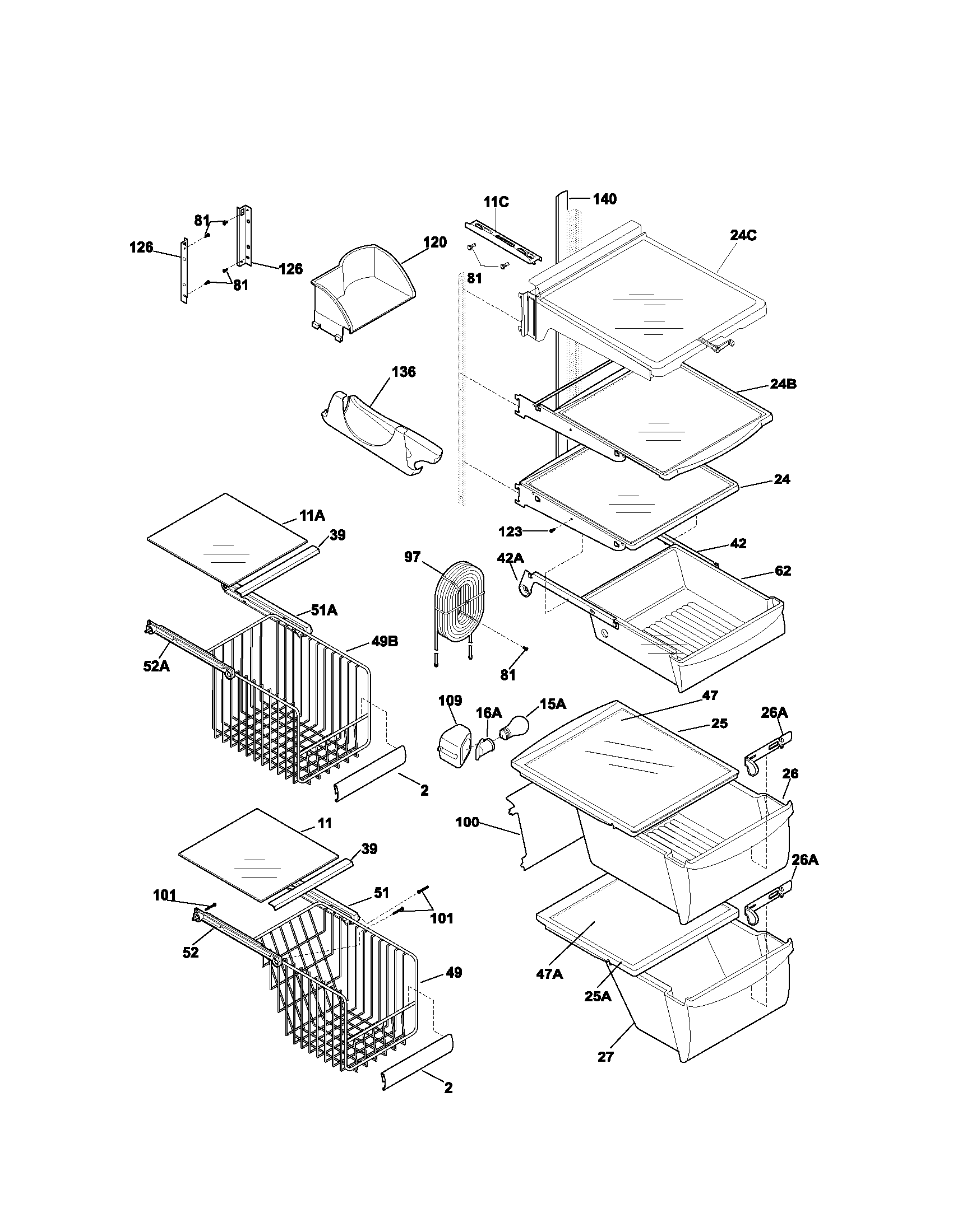 Kenmore 25353672302 shelves diagram