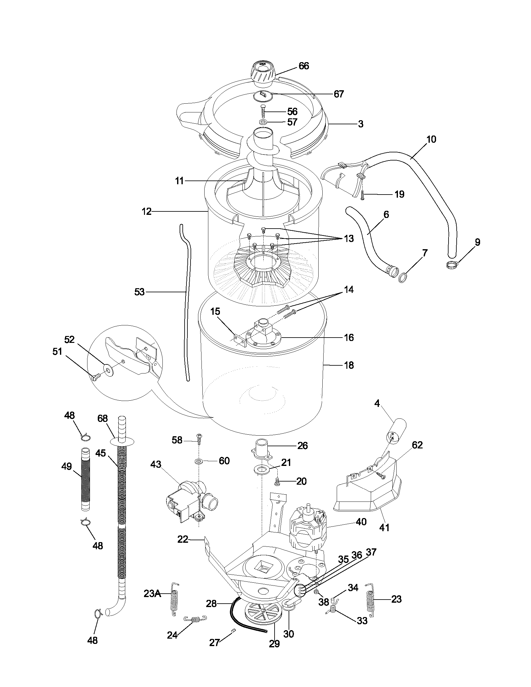 White-Westinghouse SWS1549AQ2 motor/tub diagram
