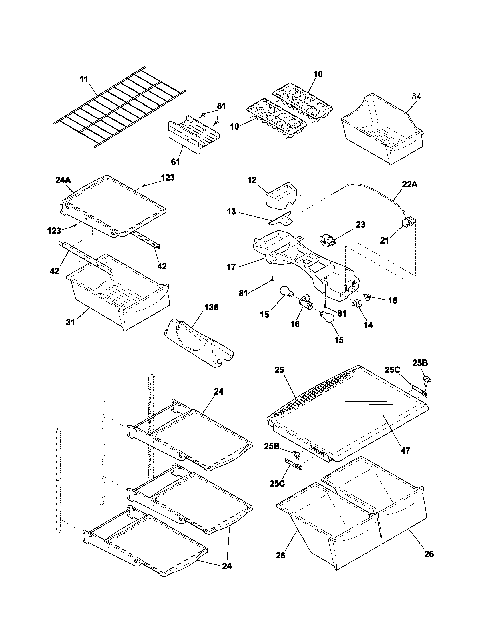 Frigidaire GS18HTZCSB0 shelves diagram
