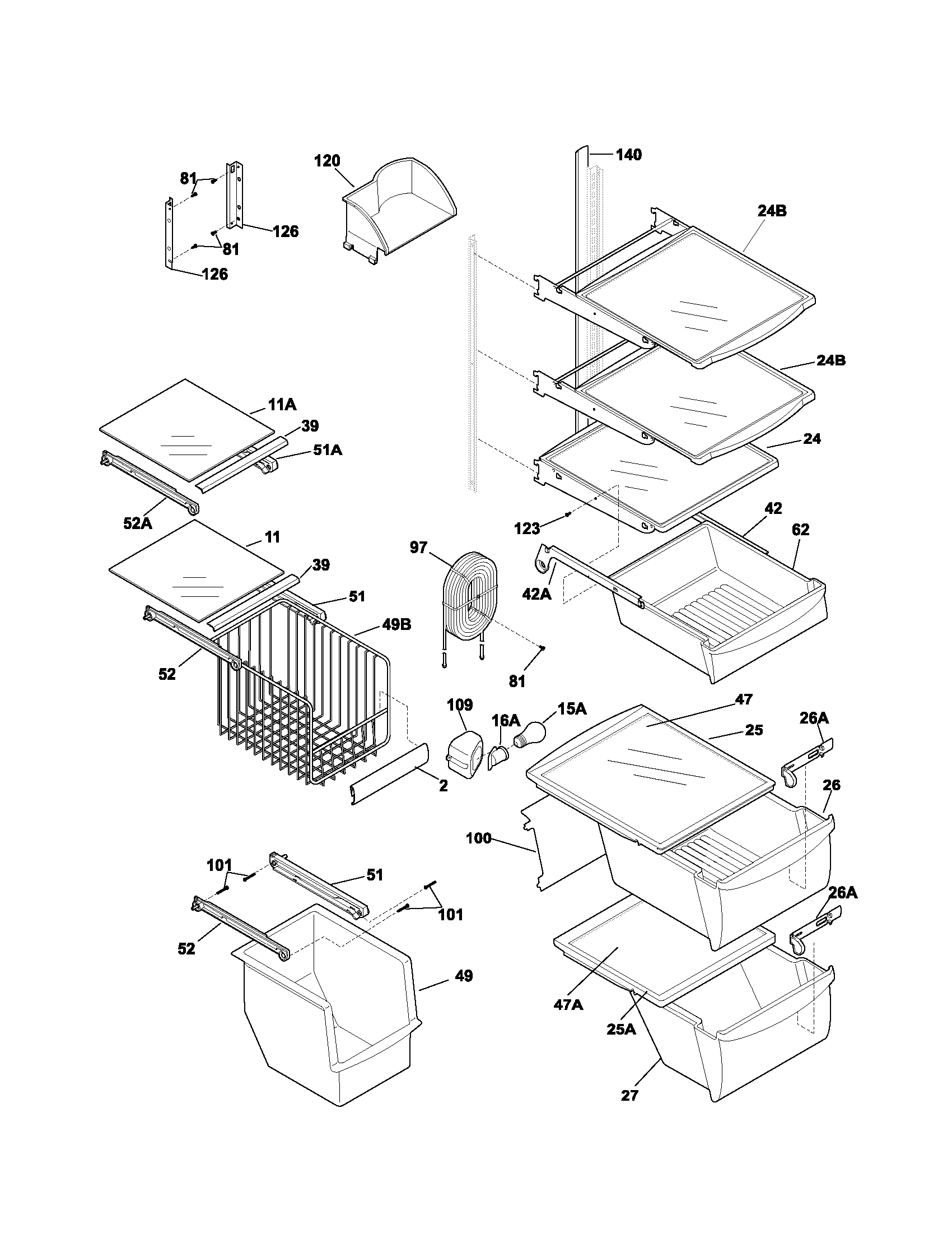 Frigidaire PLHS237ZCB0 shelves diagram