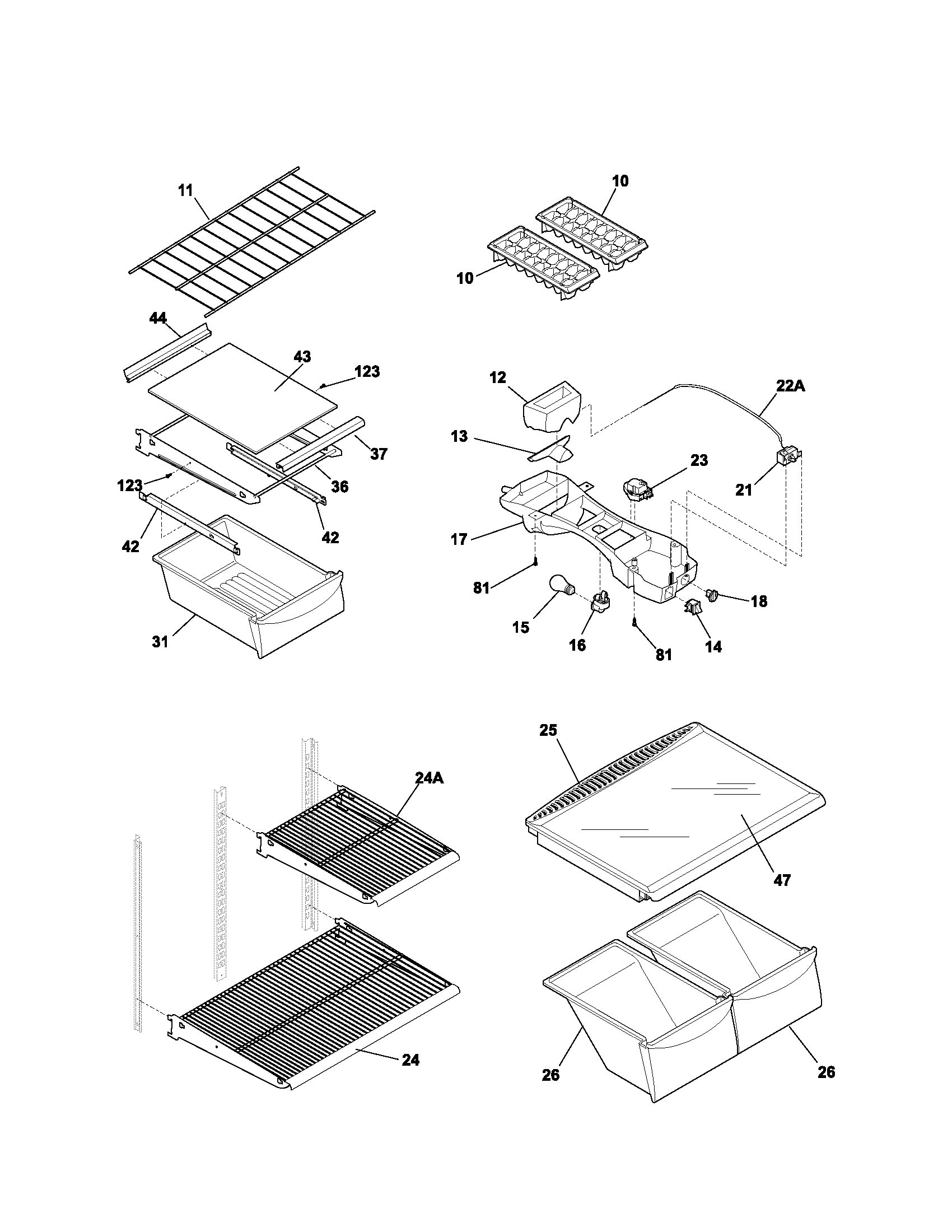 Kenmore 2533184910B shelves diagram