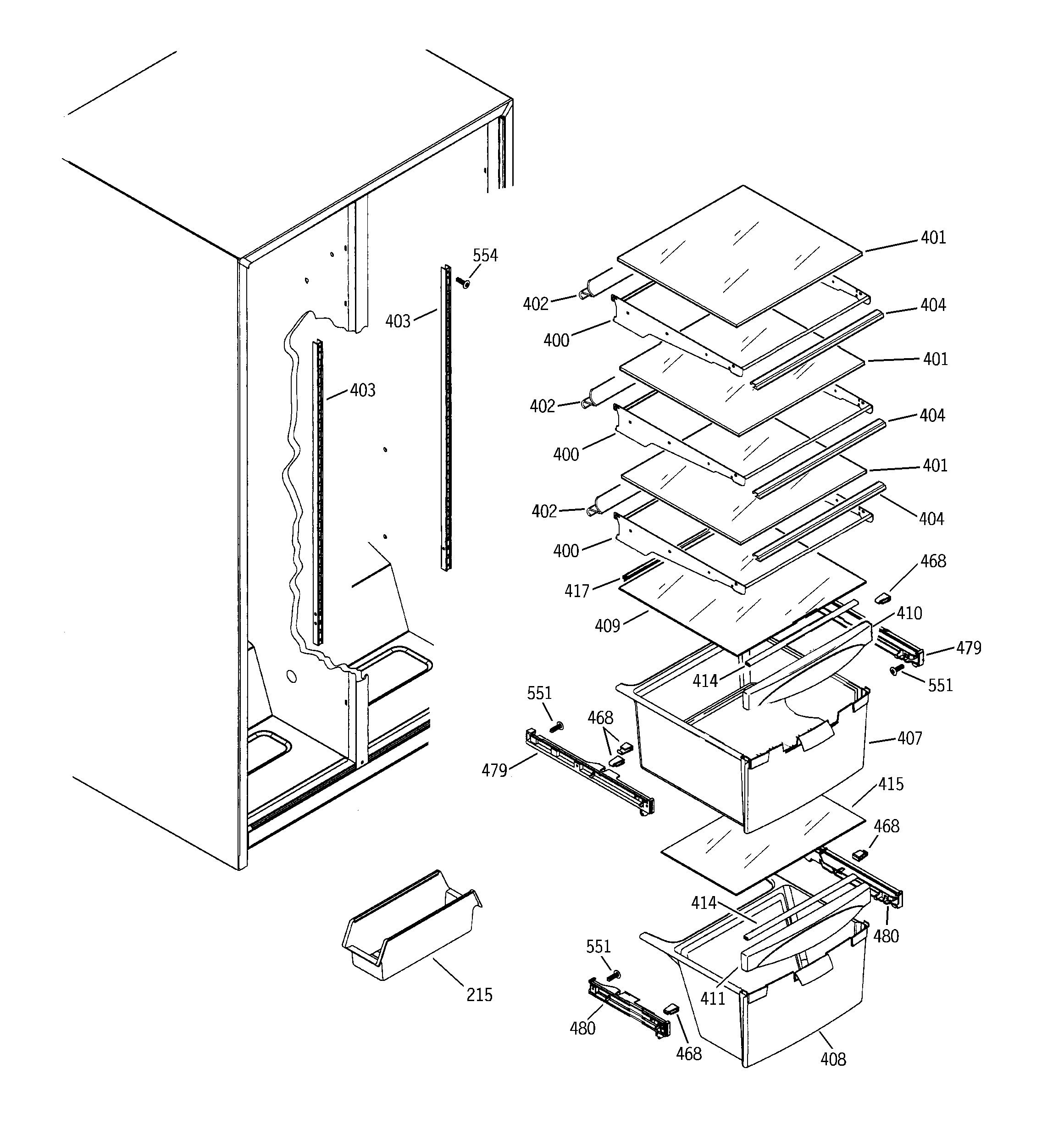 RCA RSG20IBPAFWW fresh food shelves diagram