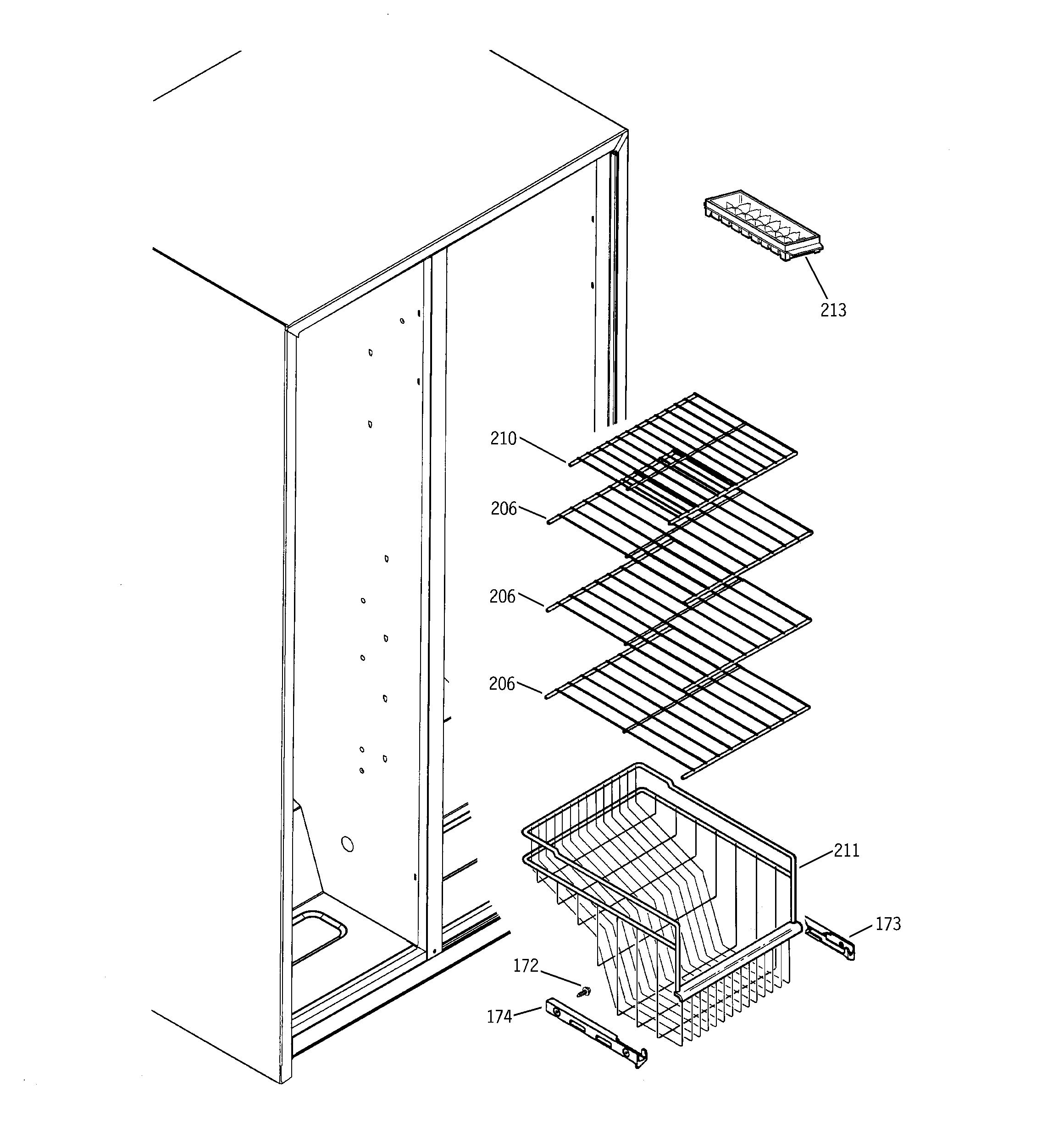 RCA RSG22IBPAFWW freezer shelves diagram
