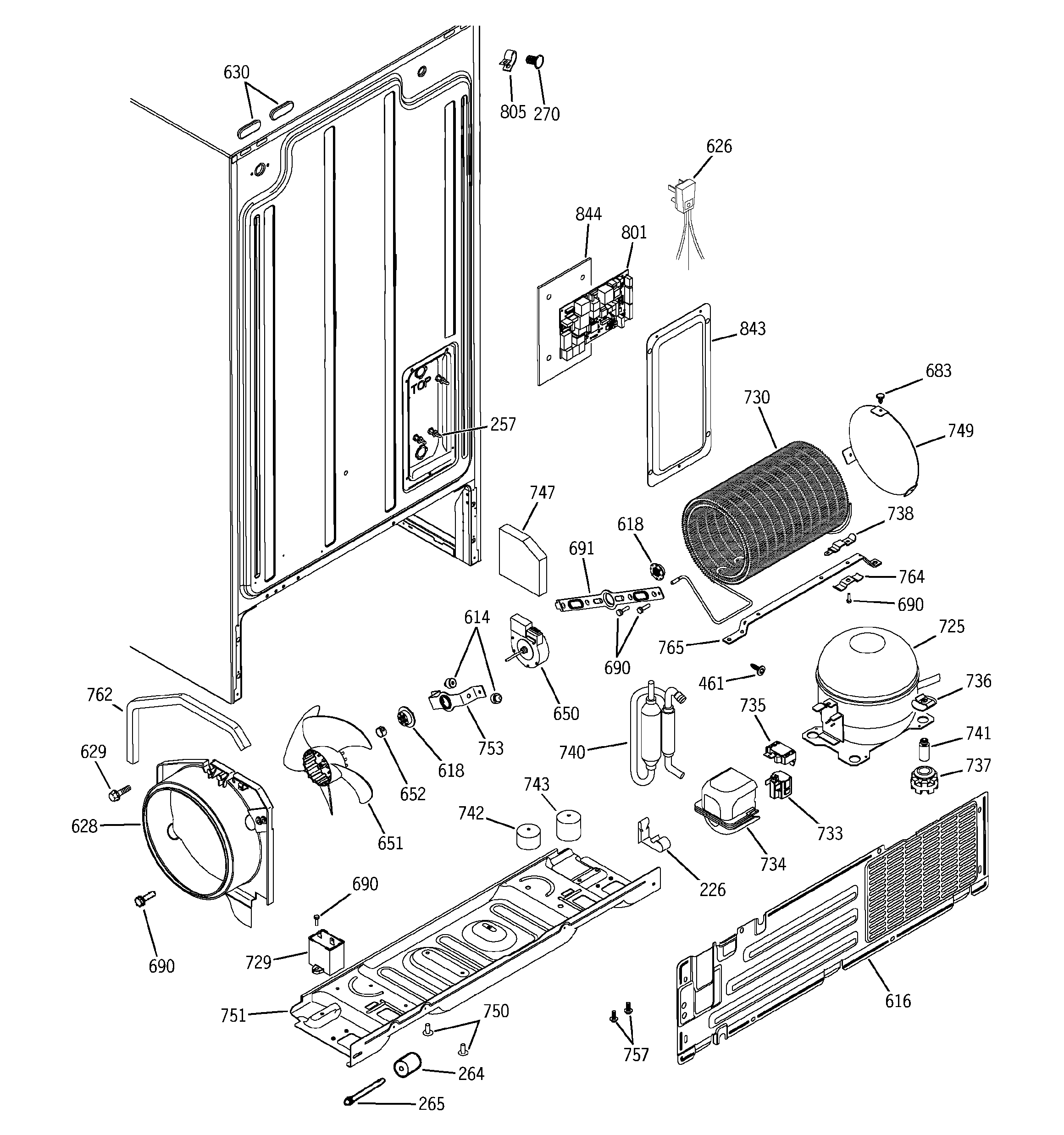 RCA RSG22IBPAFWW sealed system & mother board diagram