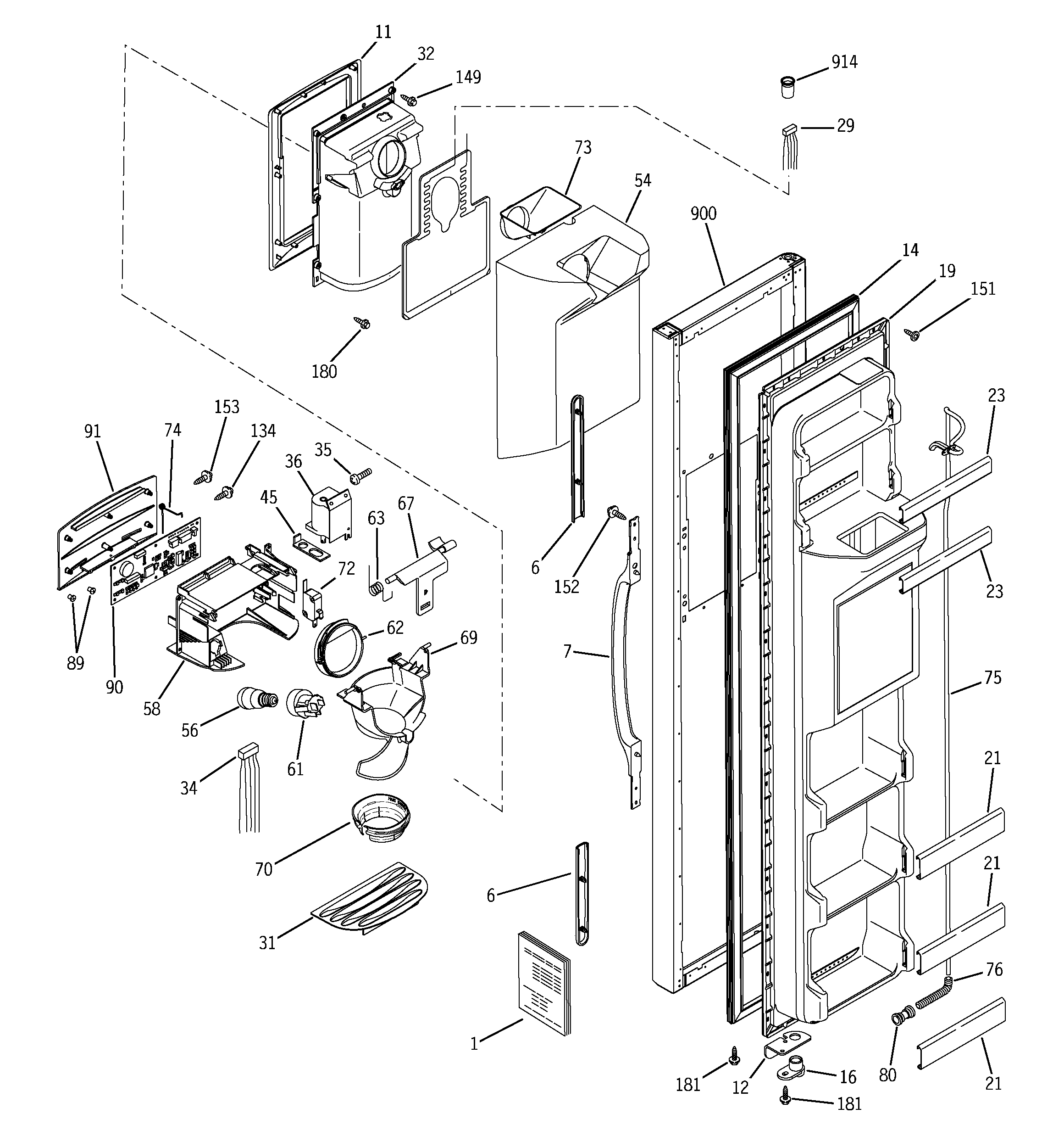 RCA RSG20IDMDFWW freezer door diagram