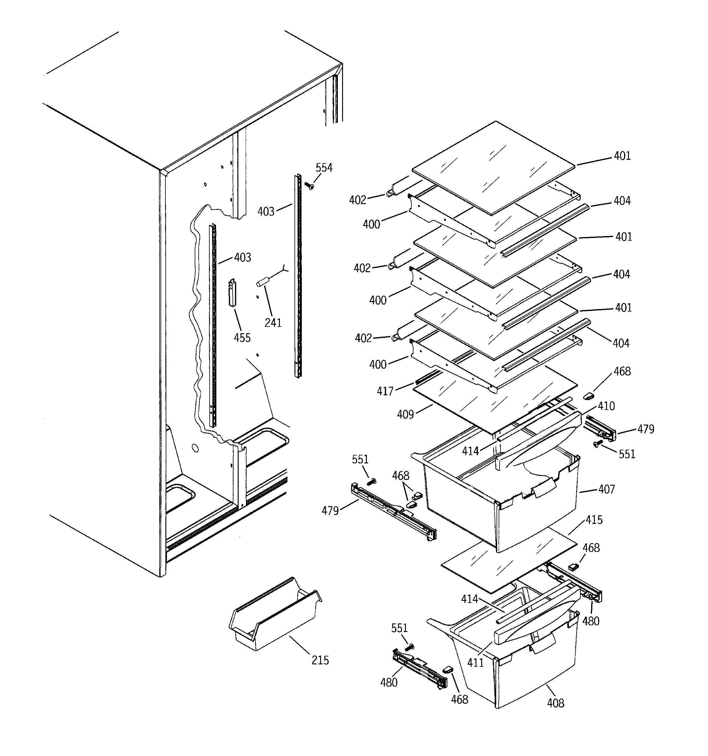 RCA RSG20IDMDFWW fresh food shelves diagram