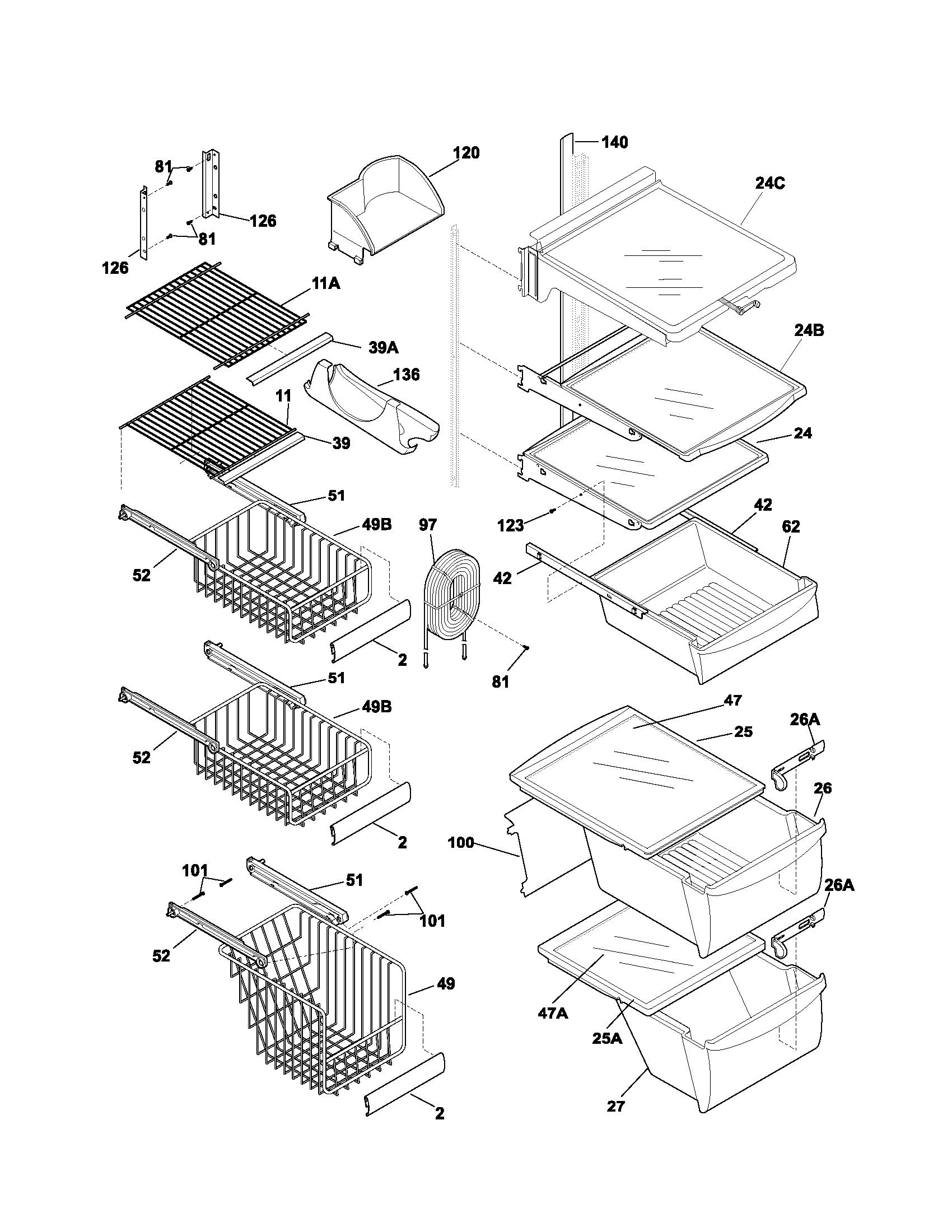 Frigidaire GS23HSZCQ0 shelves diagram