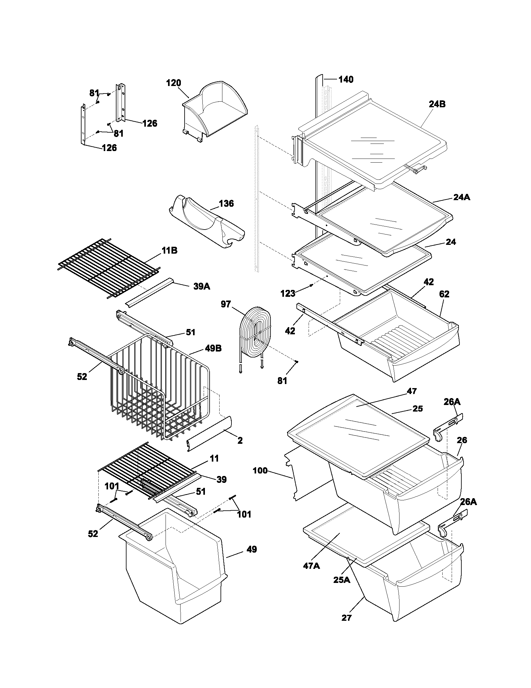 Frigidaire FRS23BH6CW0 shelves diagram