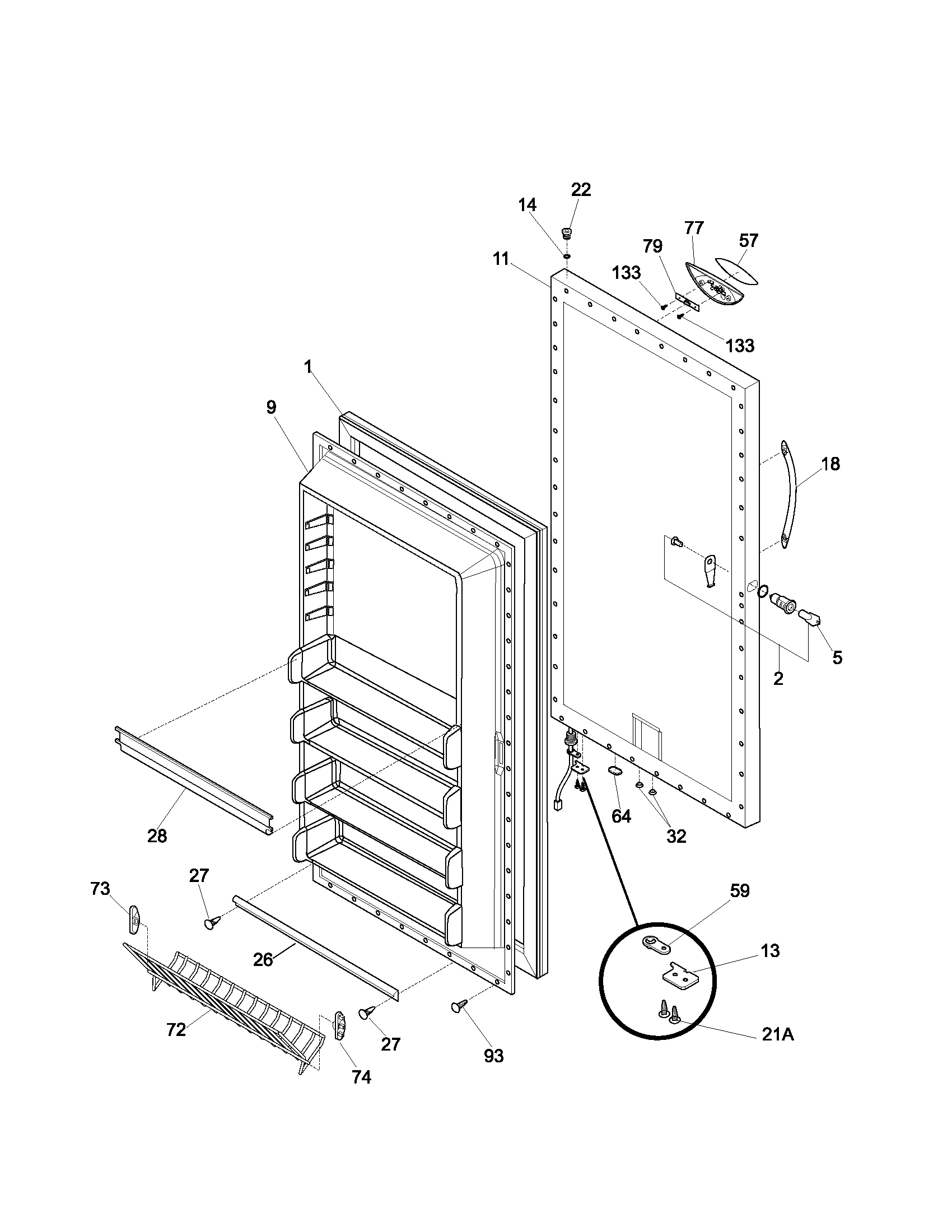 Frigidaire FFU17FC8CW0 door diagram