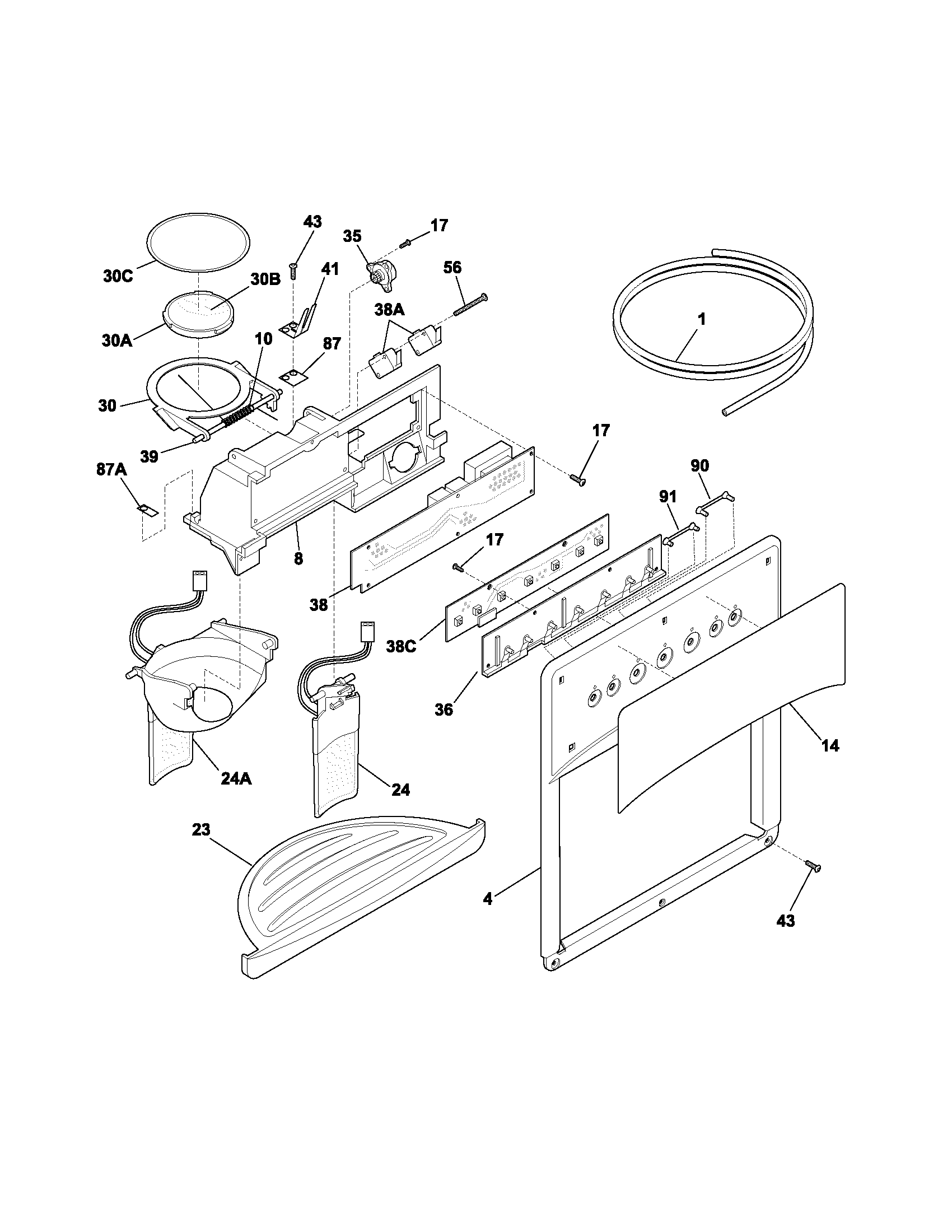 Frigidaire FRS23H7CSB0 dispenser diagram