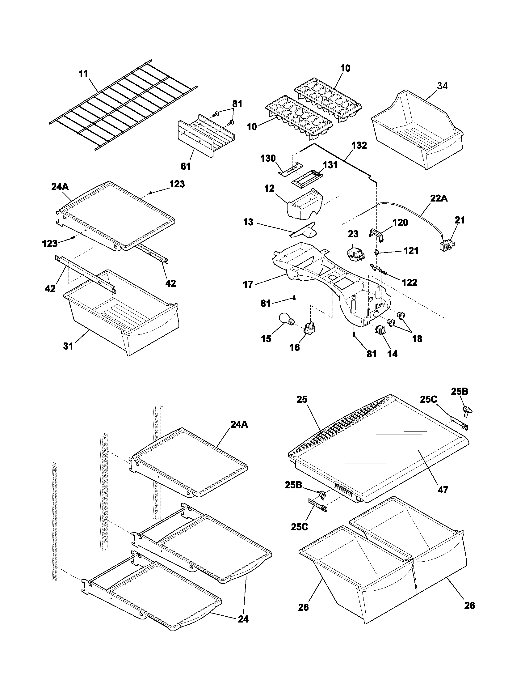 Frigidaire GLRT184RAW2 shelves diagram
