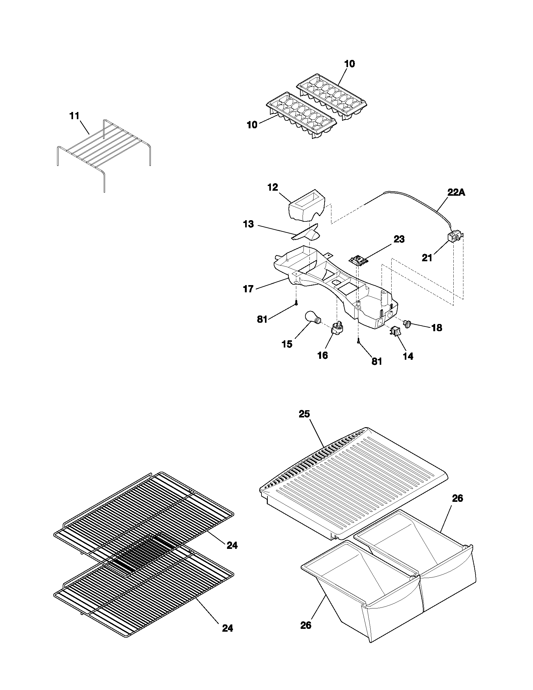 Frigidaire FRX15BBBD0 shelves diagram