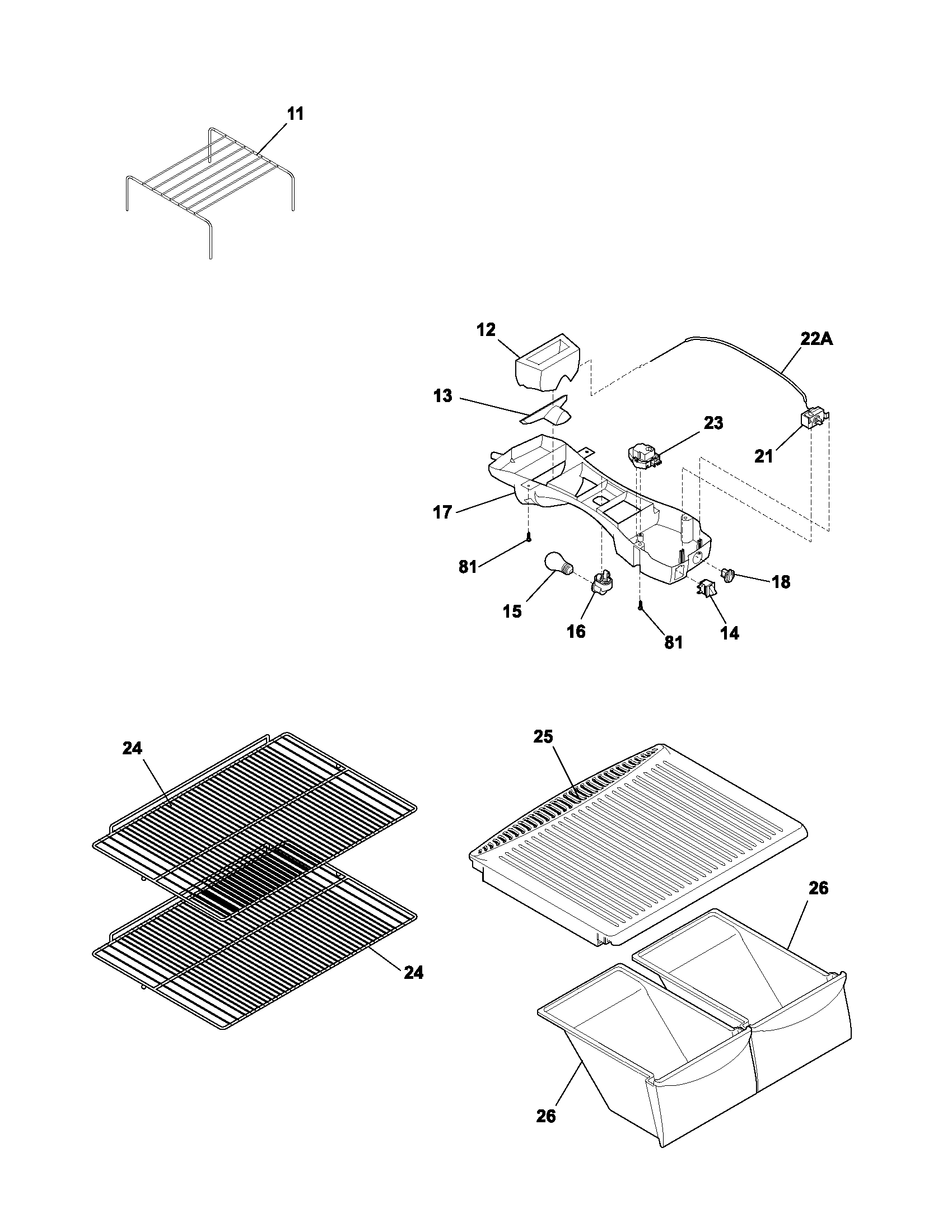 Frigidaire FRT17HB3CW0 shelves diagram