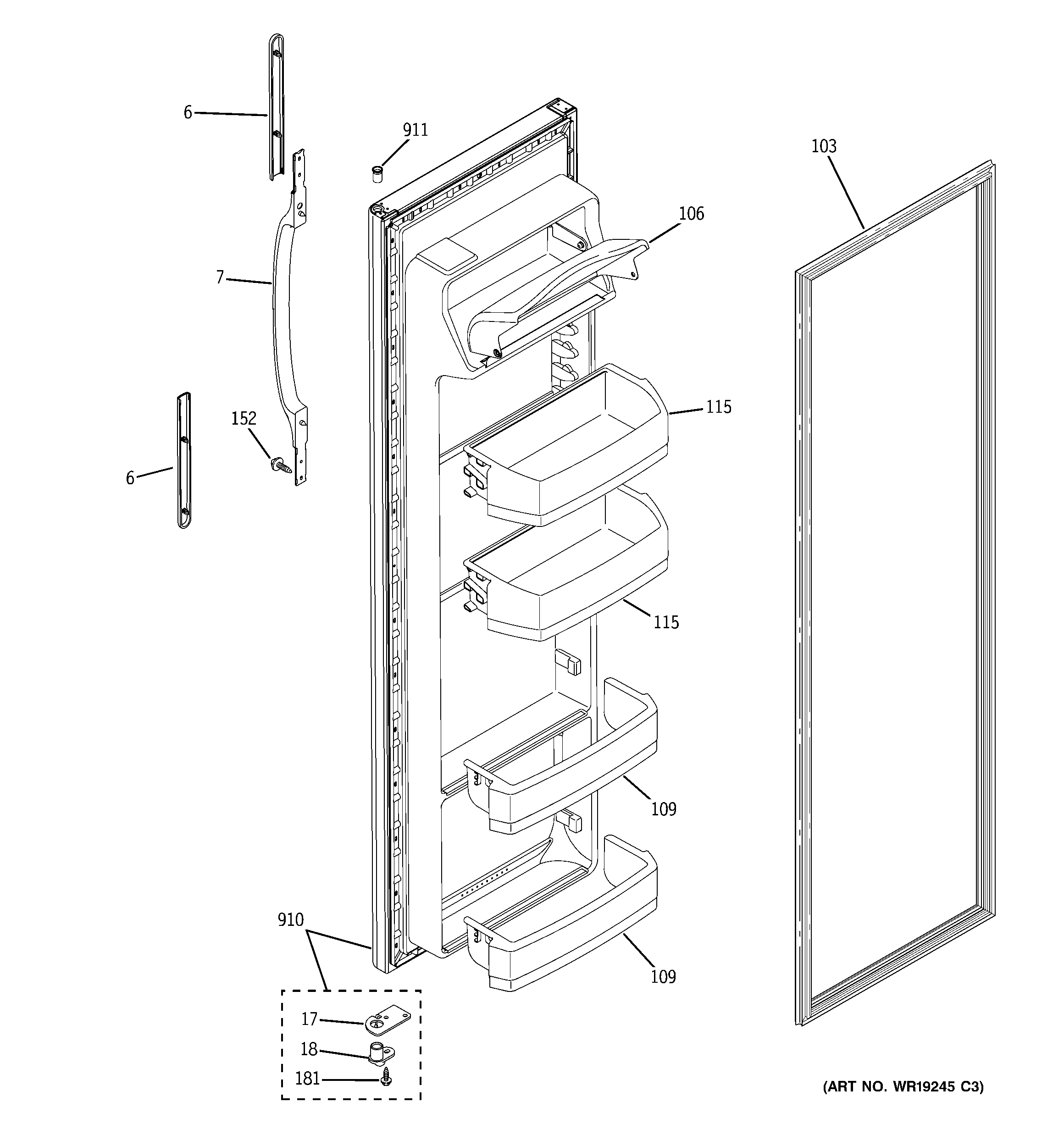 RCA RSG20DDPAFWW fresh food door diagram