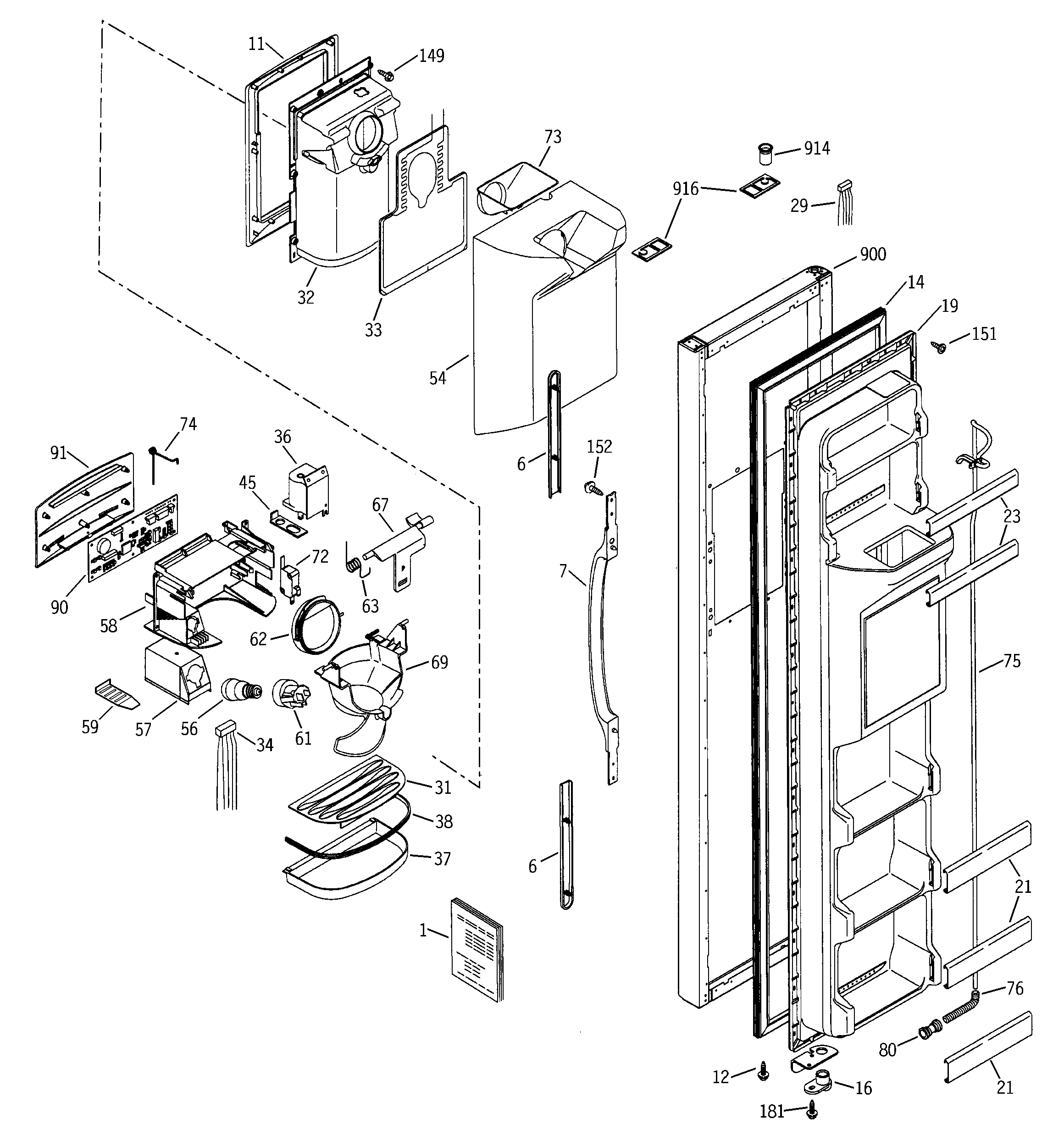 RCA RSG20IDMBFWW freezer door diagram