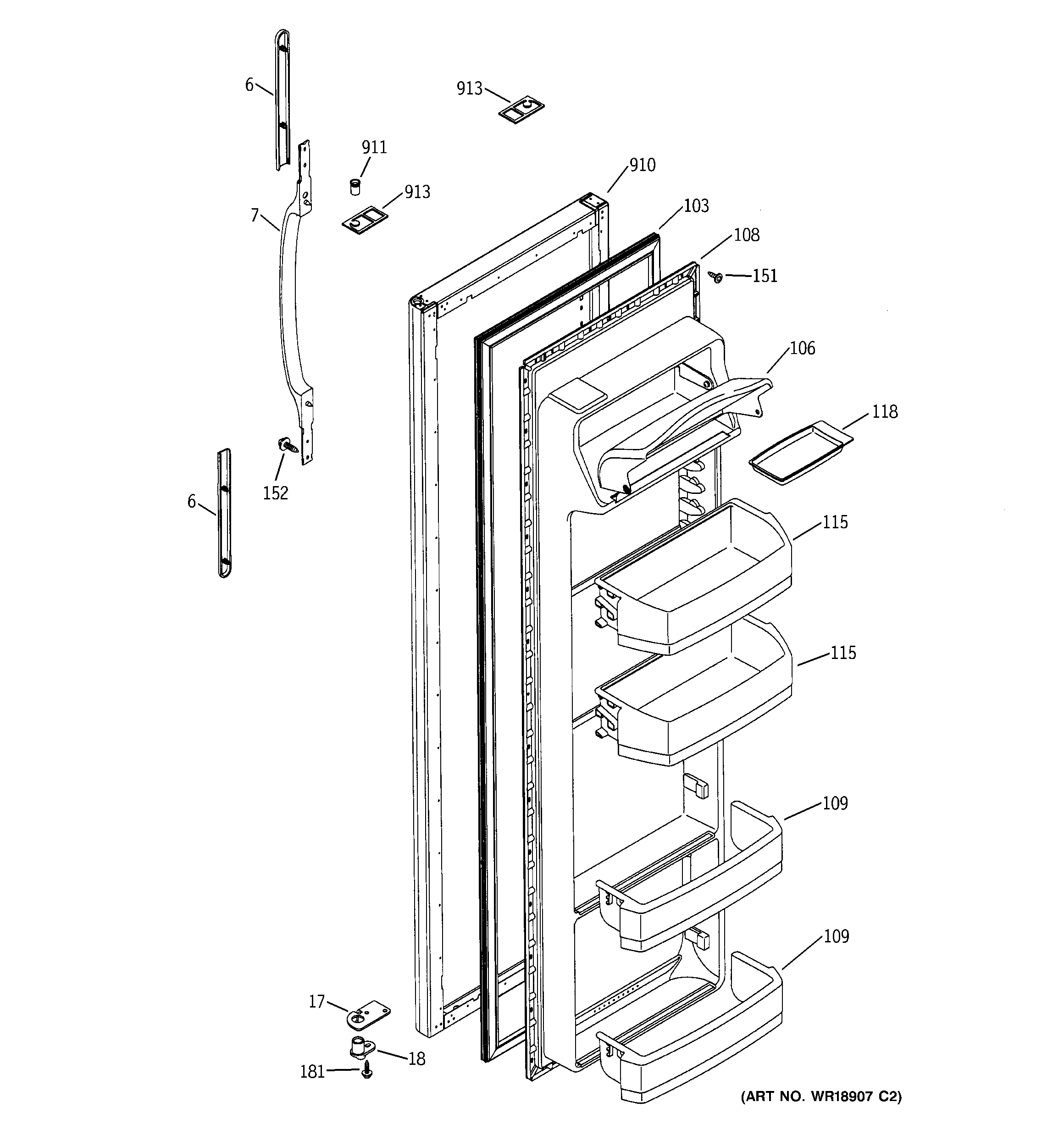 RCA RSG20IDMBFWW fresh food door diagram