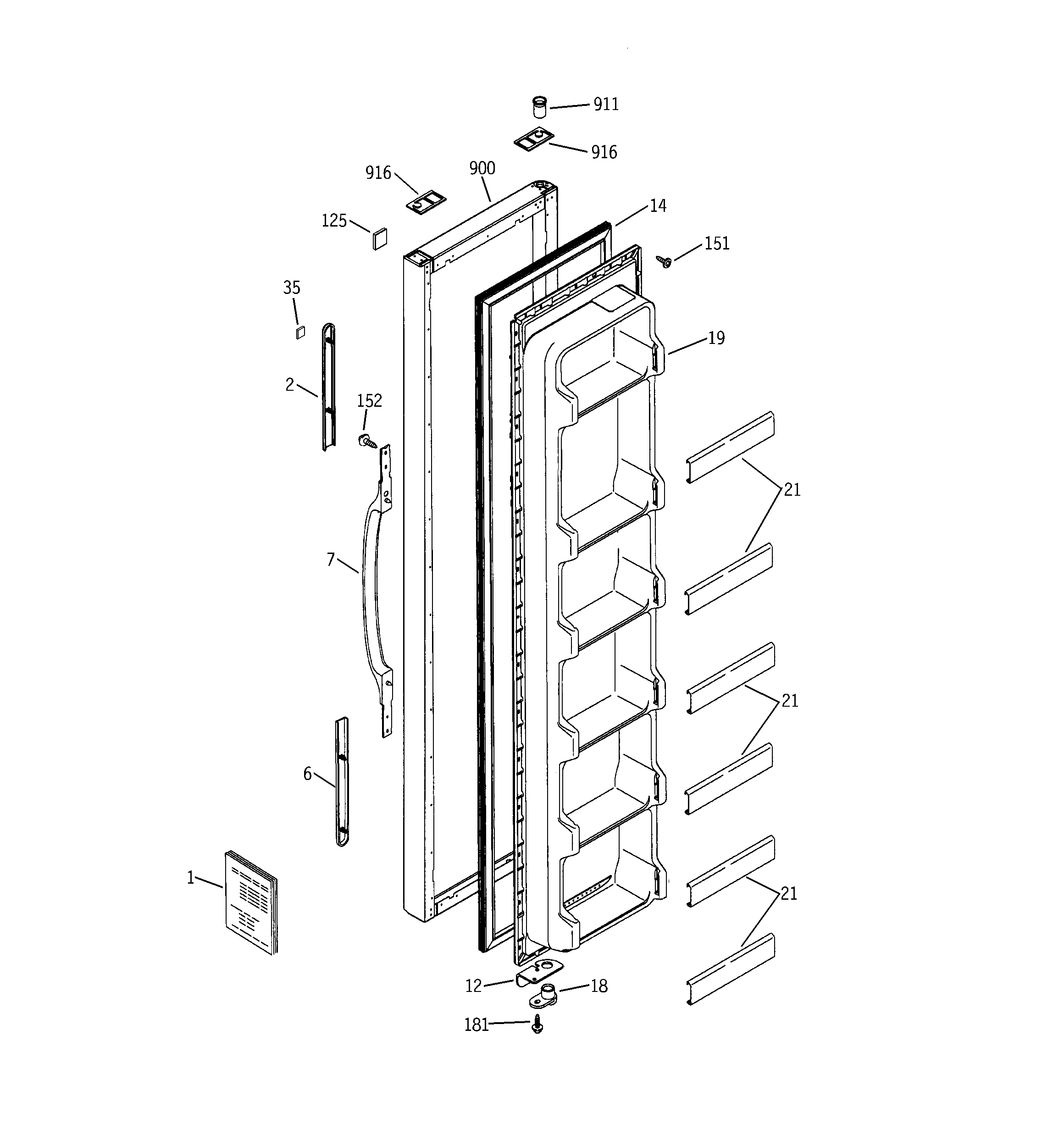 RCA RSG22IBMBFWW freezer door diagram