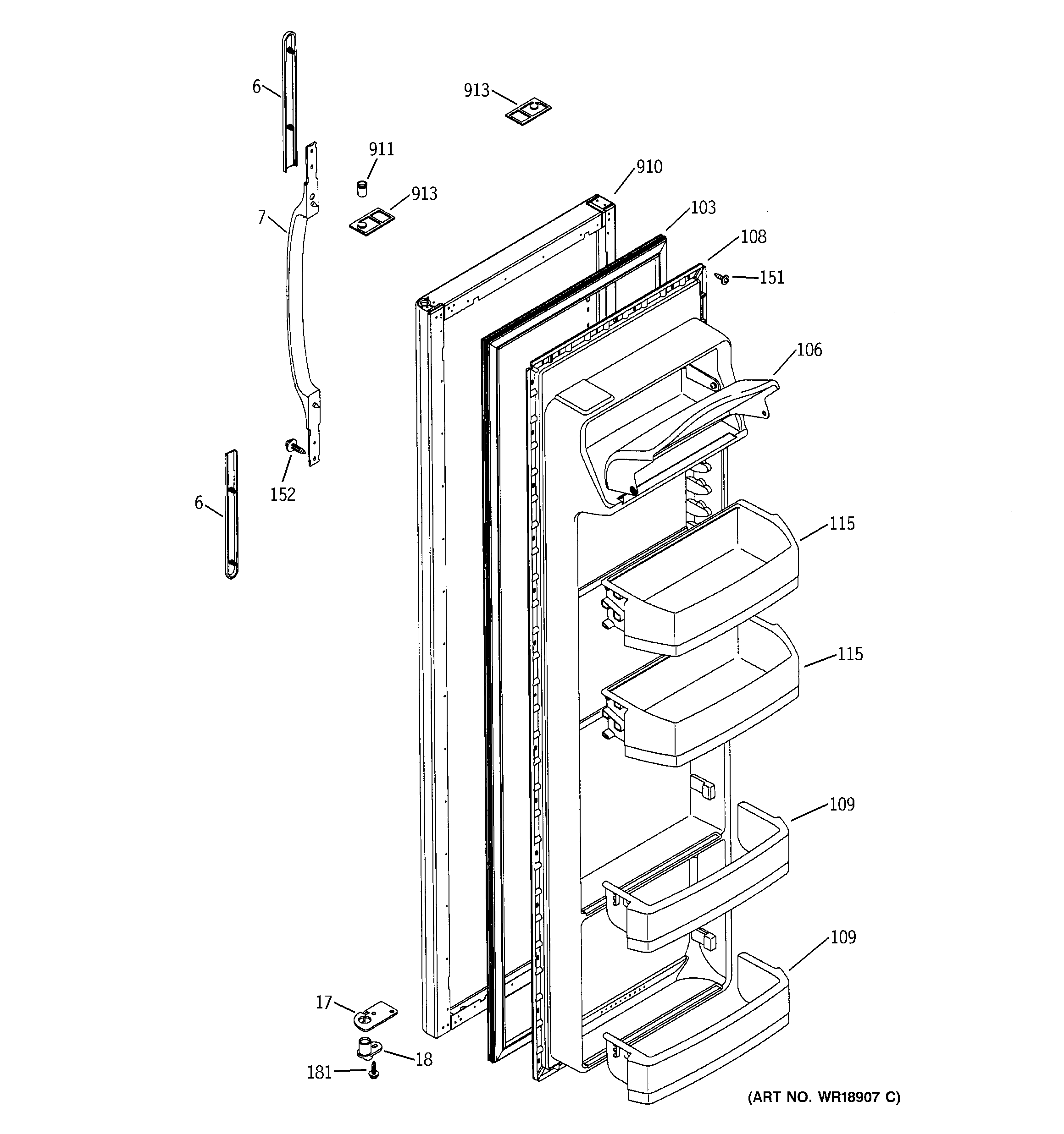 RCA RSG22IBMBFWW fresh food door diagram