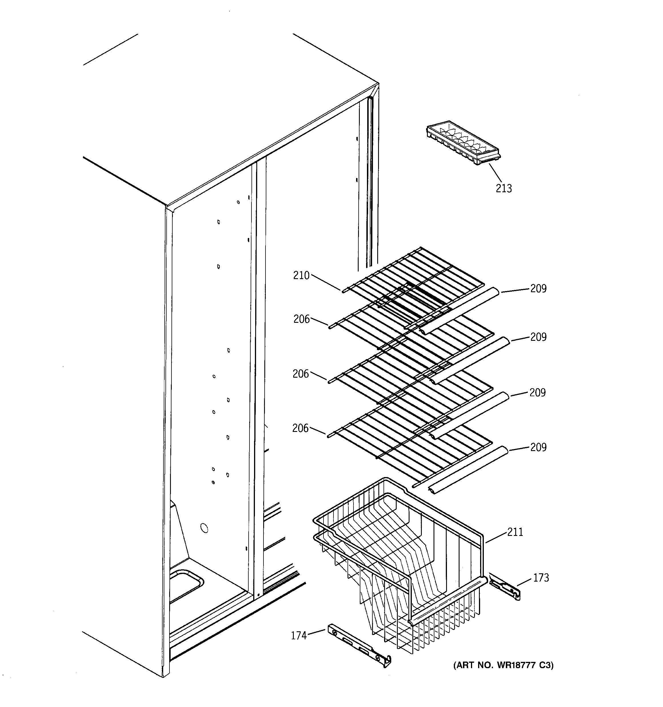 RCA RSG22IBMBFWW freezer shelves diagram