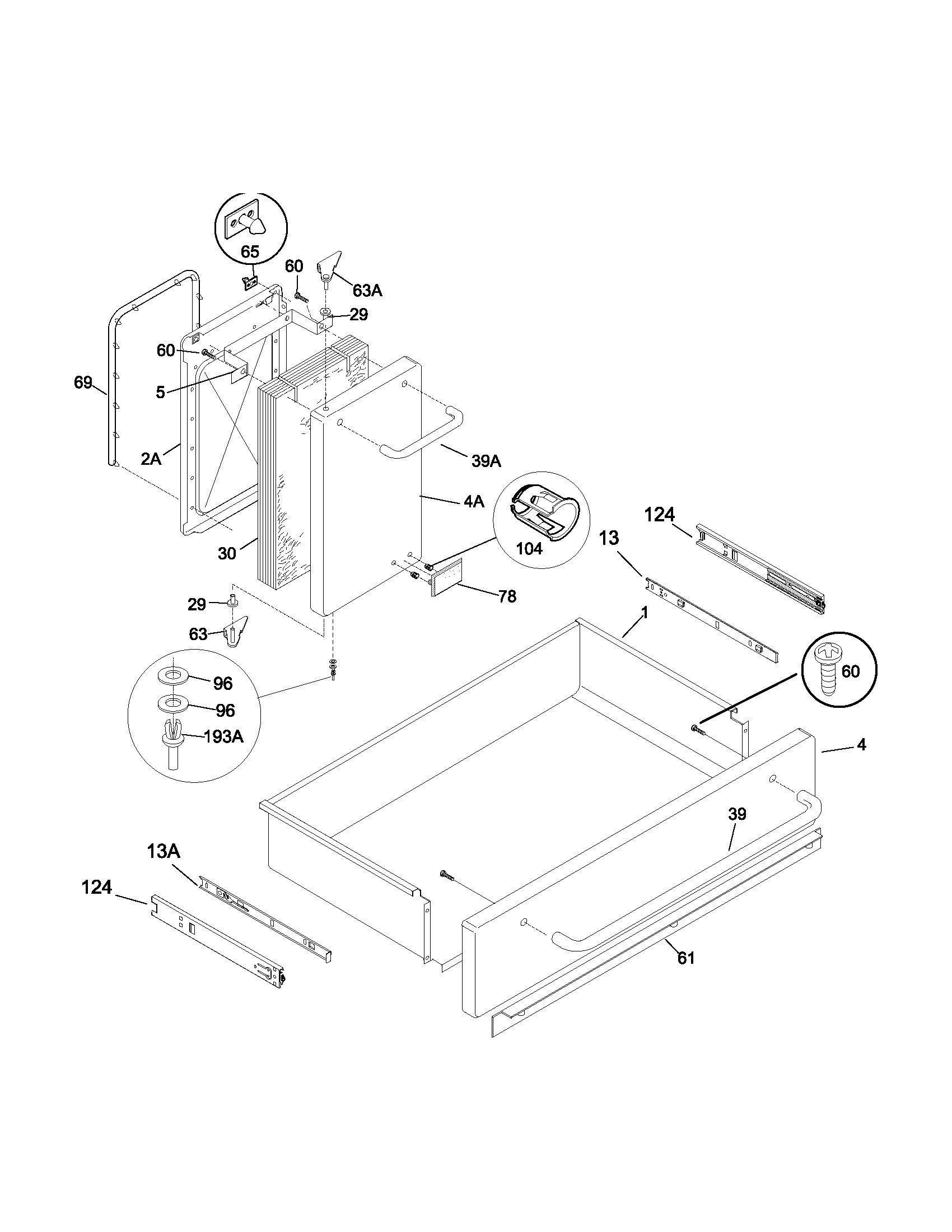 Kenmore Elite 79099513301 drawer/small door diagram