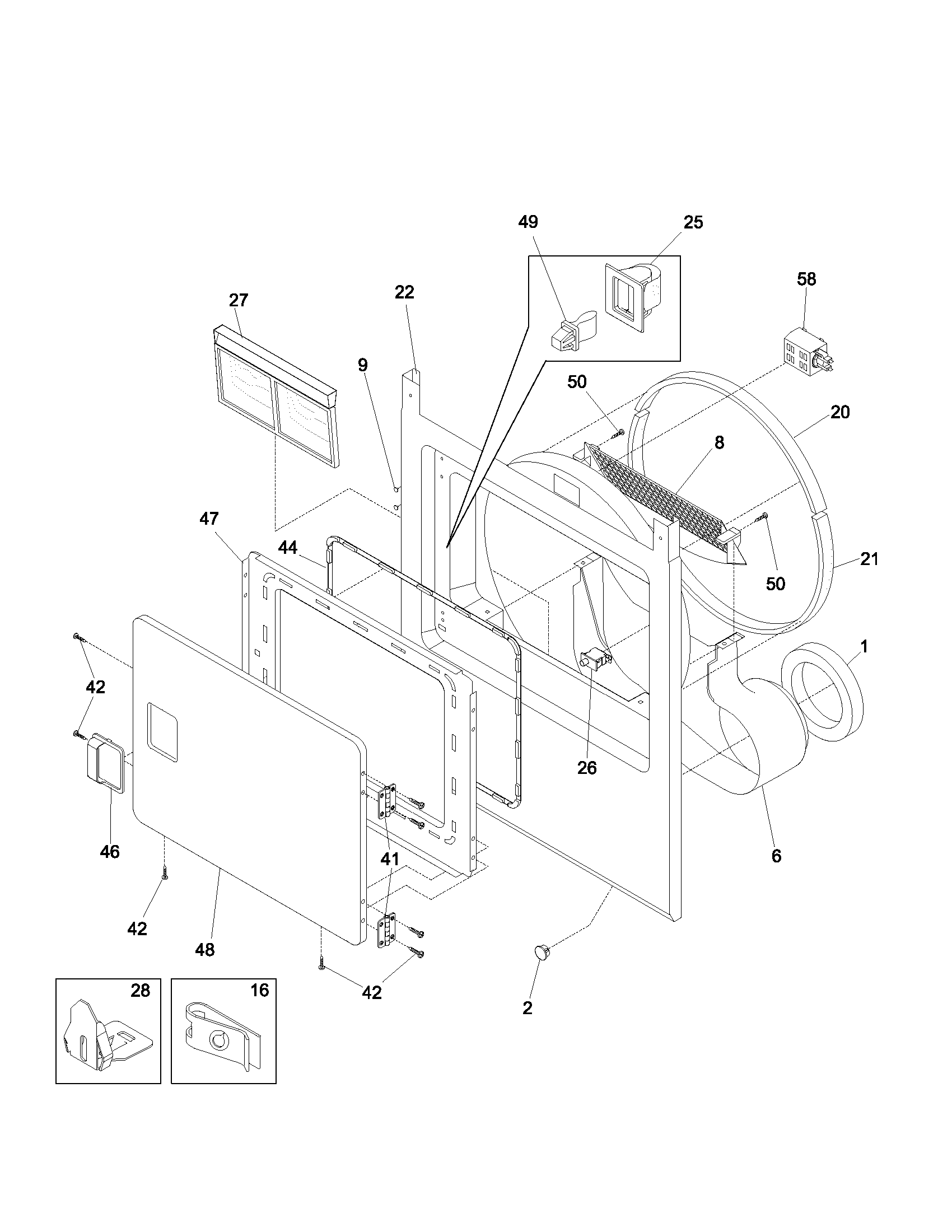 Kenmore 41793142203 front panel/lint filter diagram