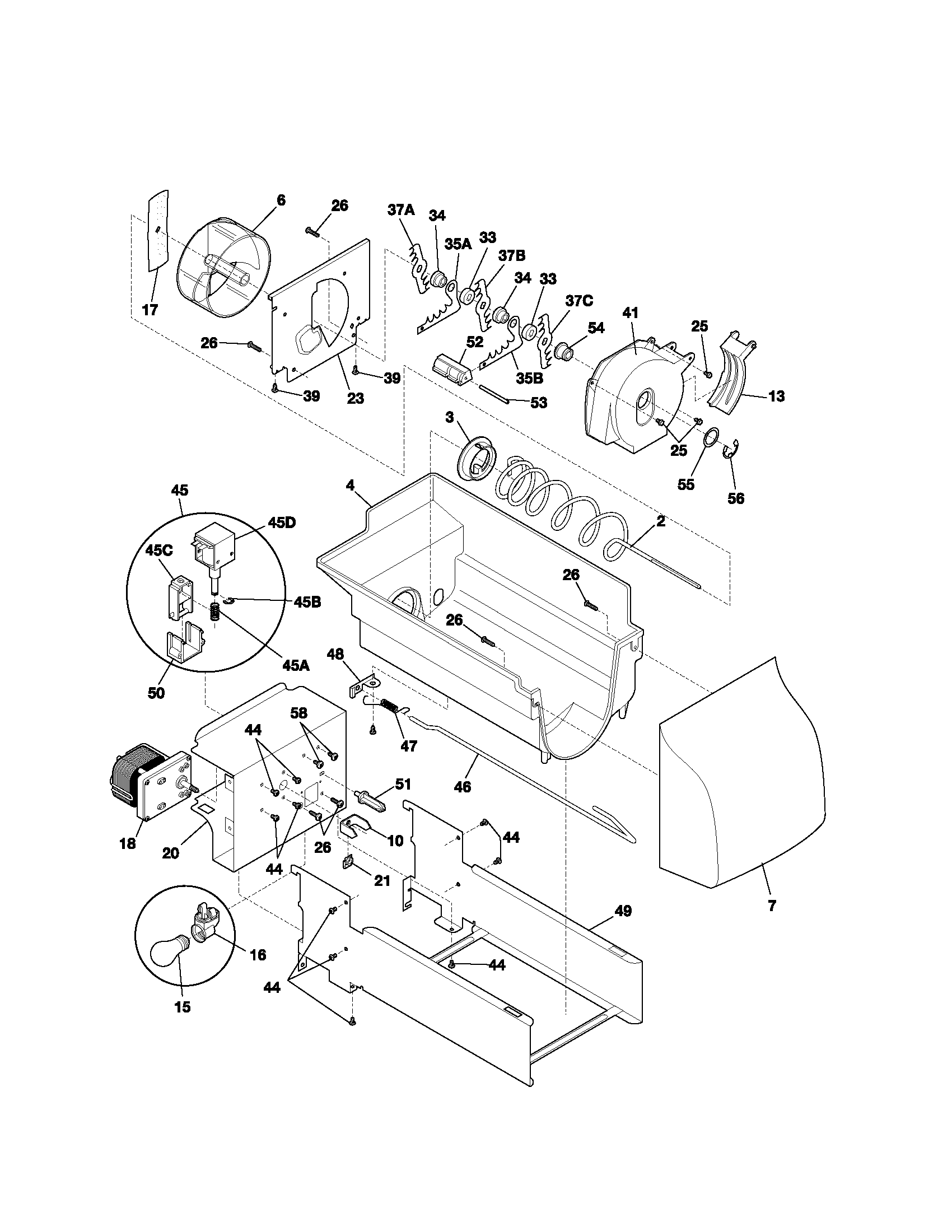 Kenmore 25353213301 ice container diagram