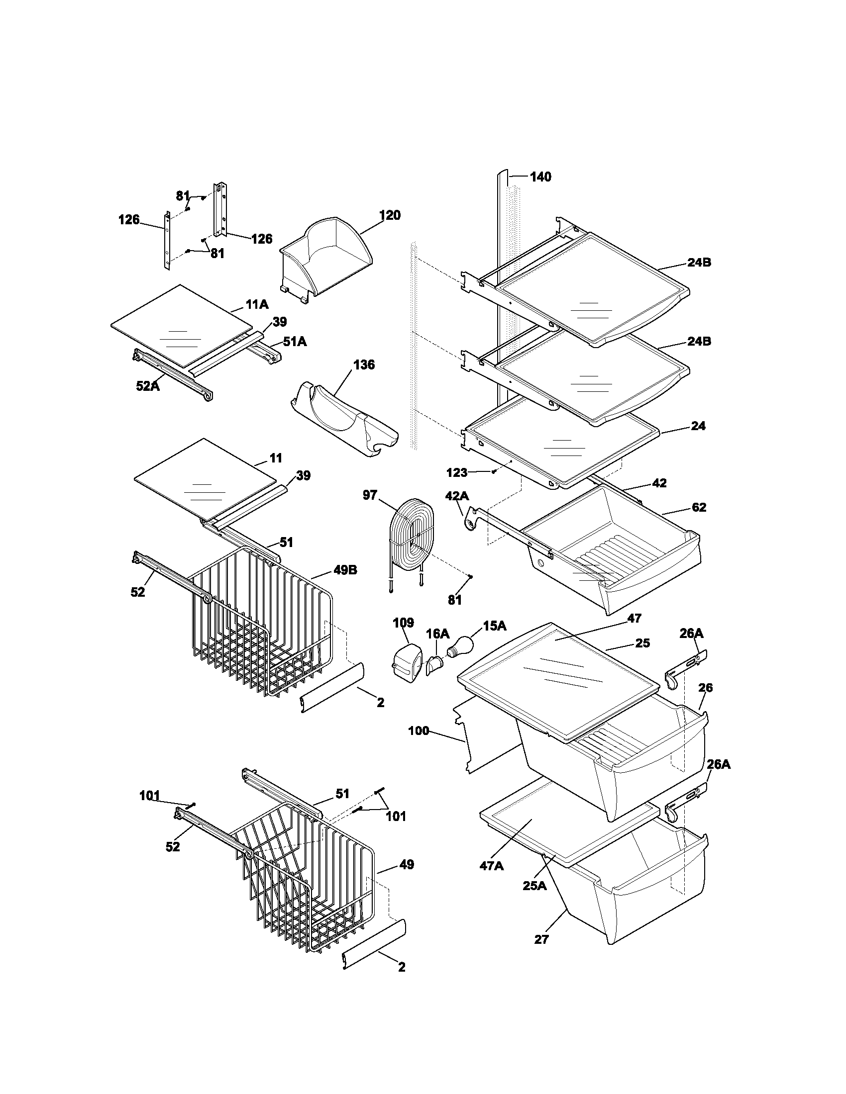 Kenmore 25353229301 shelves diagram