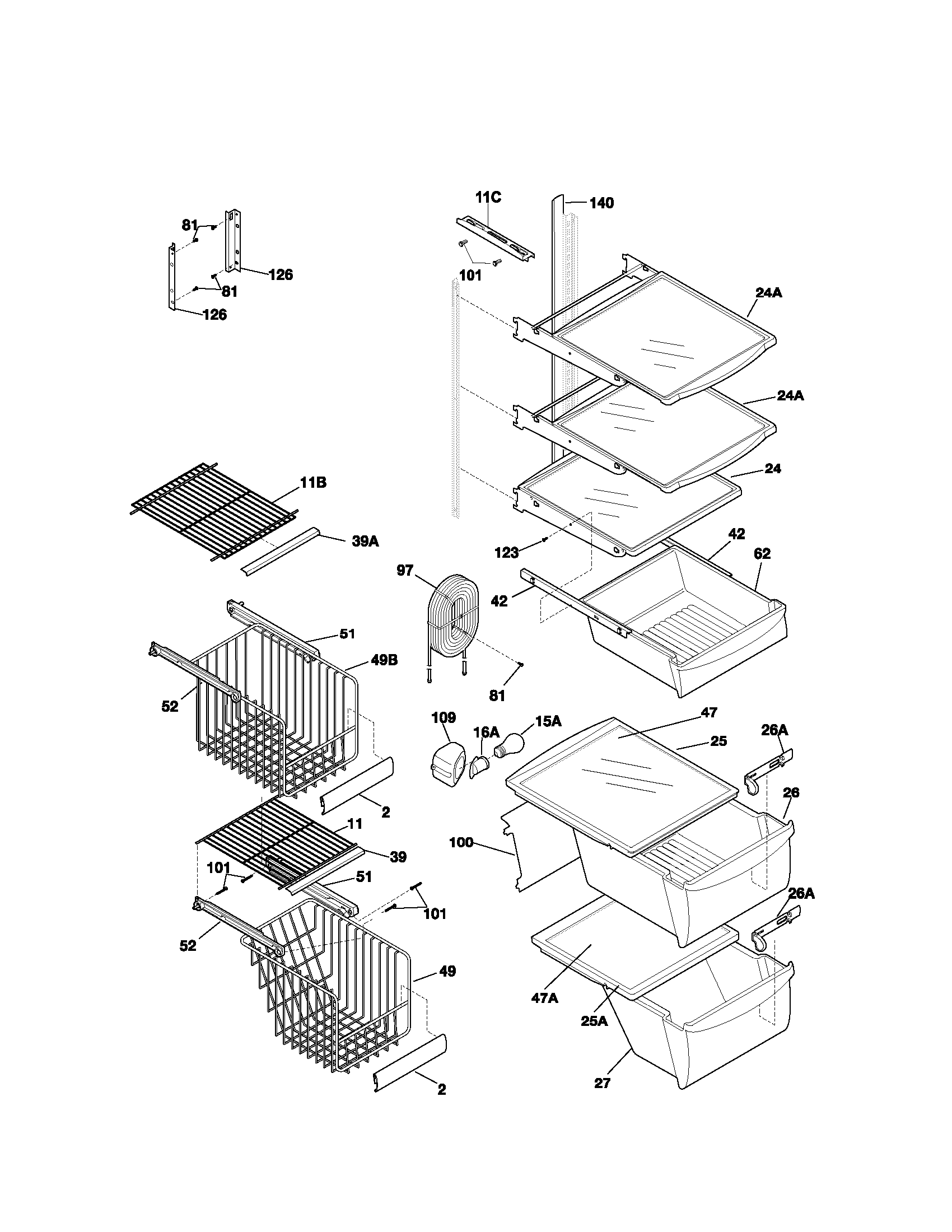 Kenmore 25353622301 shelves diagram