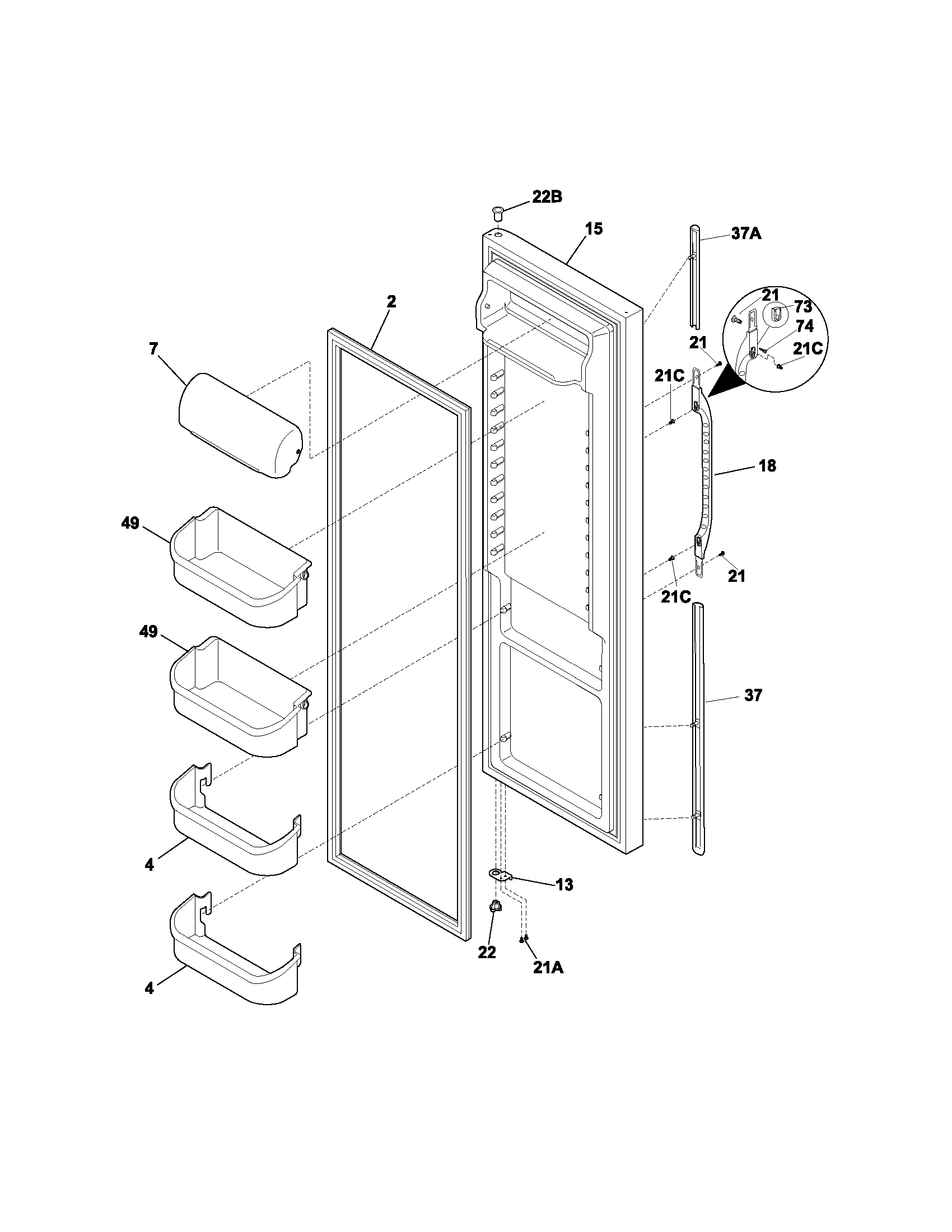 Kenmore 25354744300 refrigerator door diagram