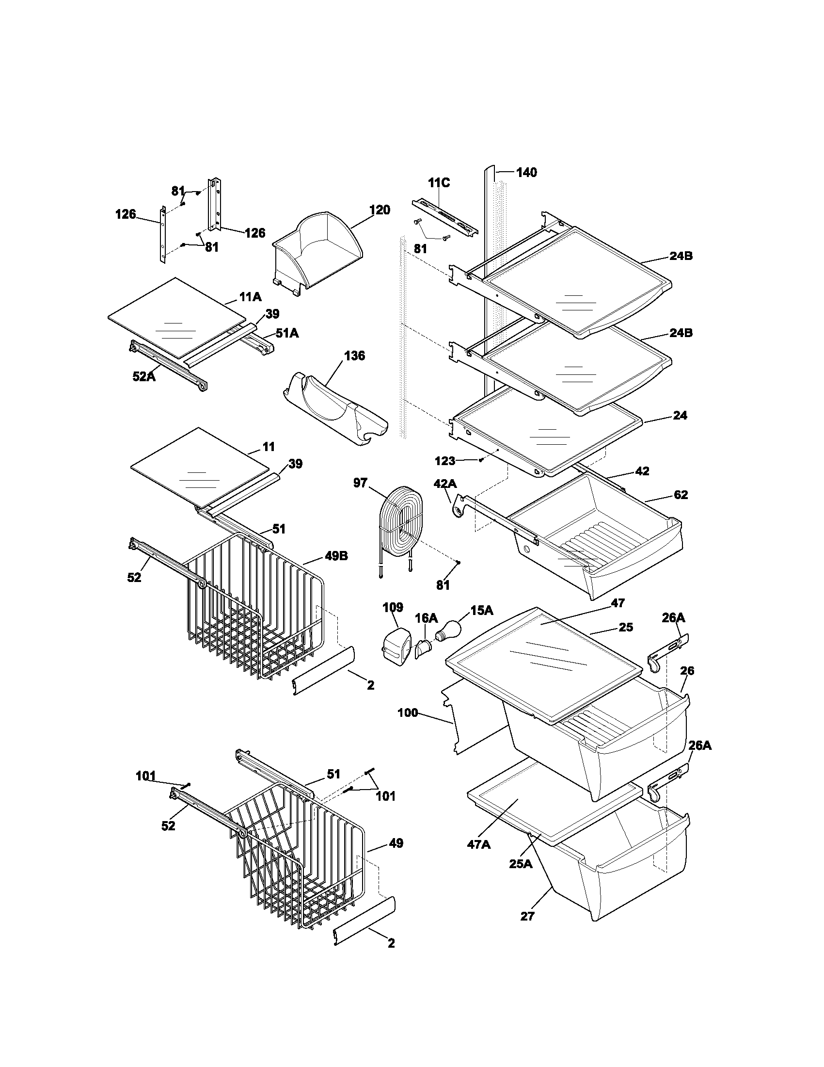 Kenmore 25354744300 shelves diagram