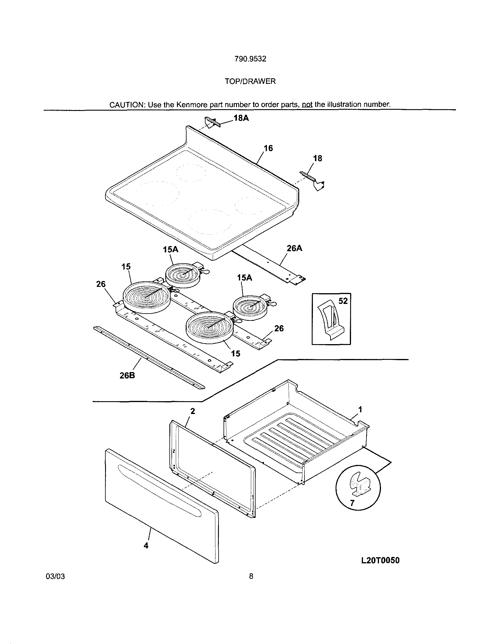Kenmore 79095322301 top/drawer diagram