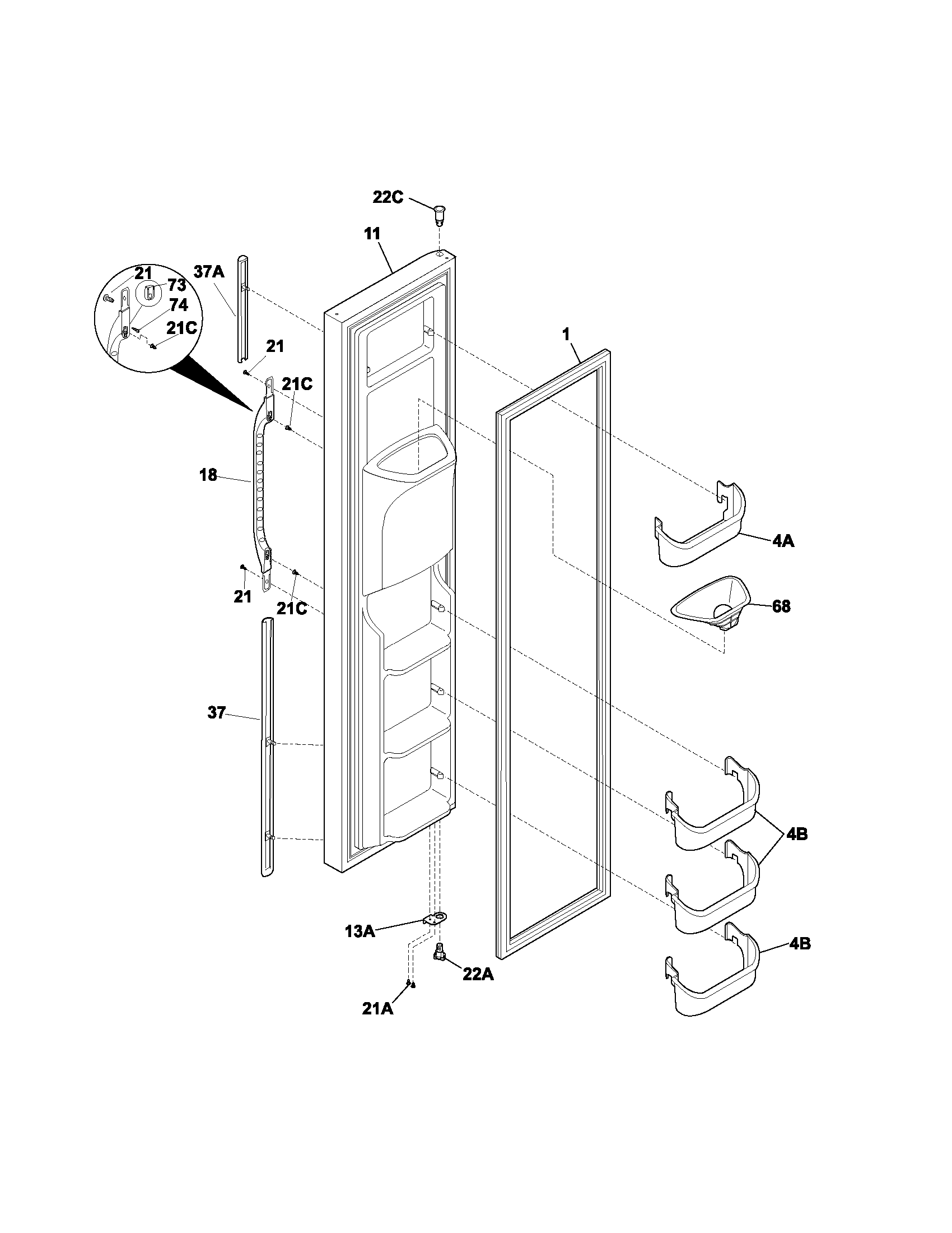 Kenmore 25354333300 freezer door diagram