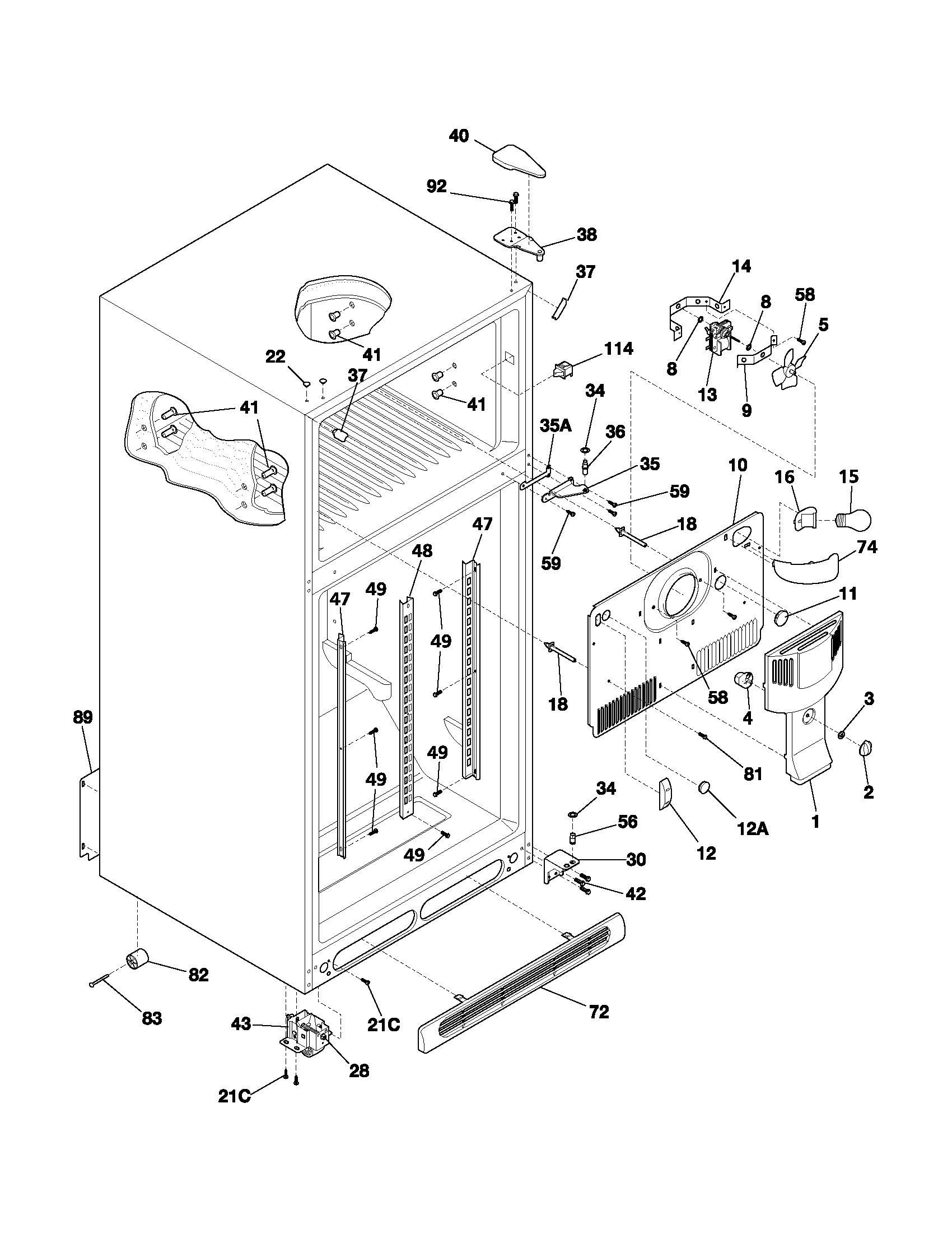 Frigidaire FRT18H7CW2 cabinet diagram