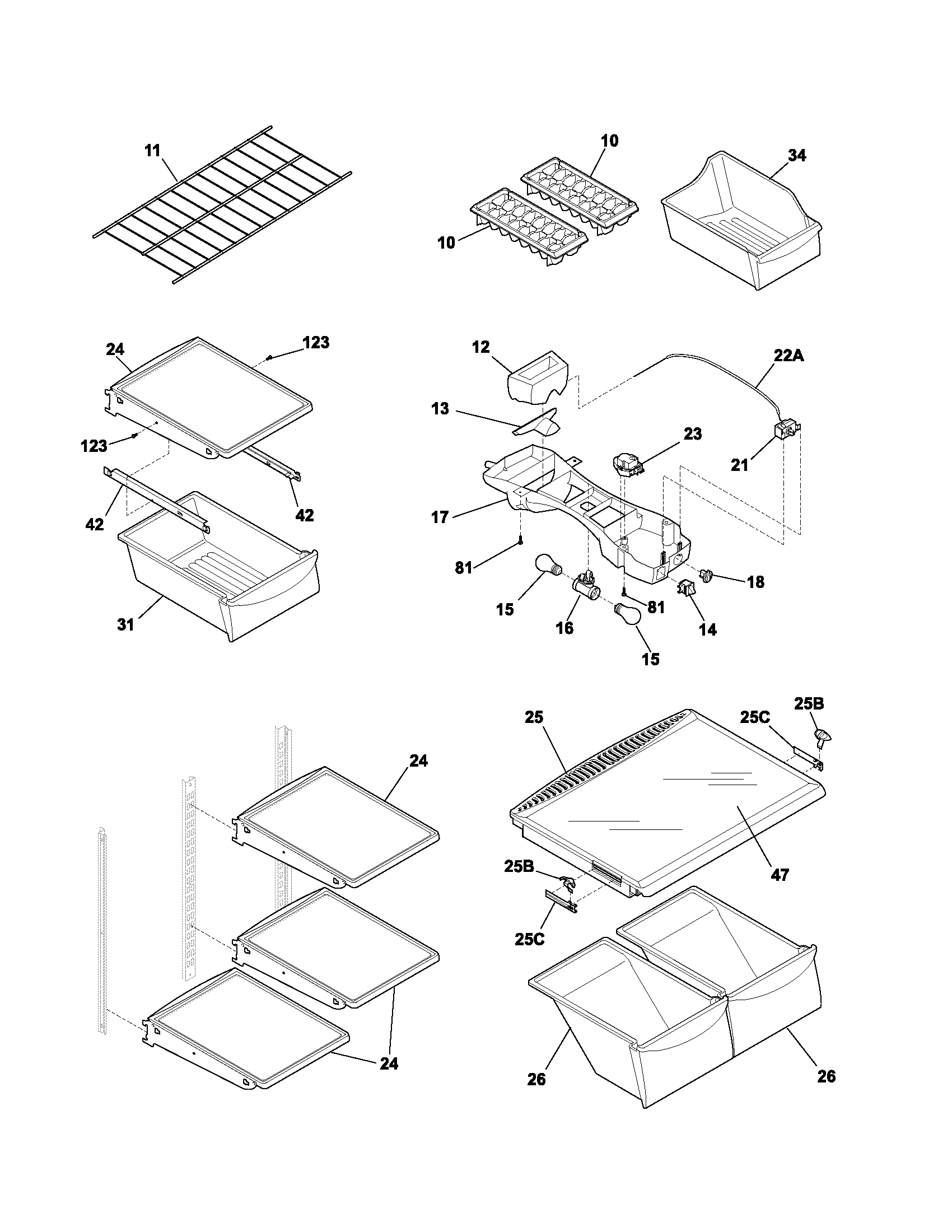 Frigidaire FRT18H7CW2 shelves diagram