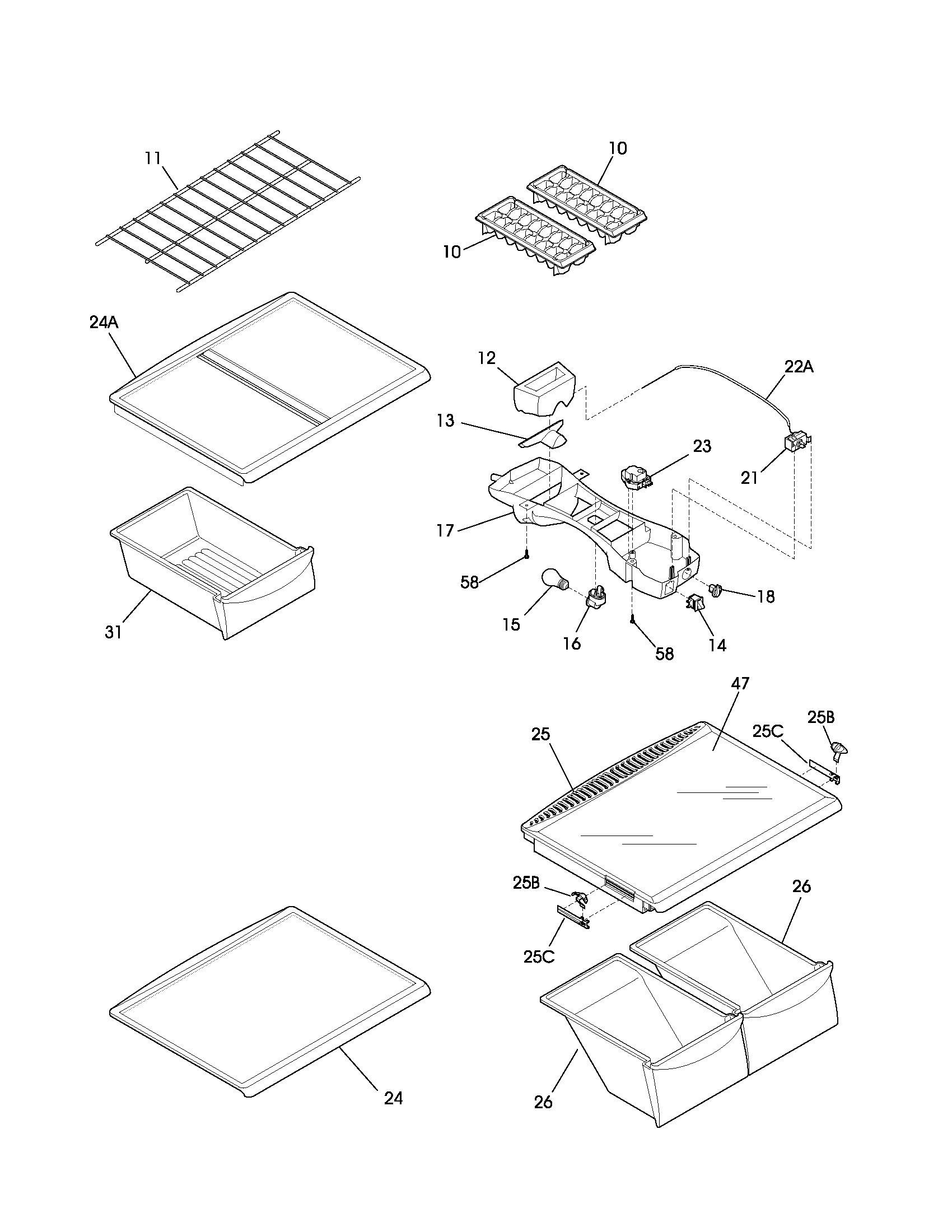 Frigidaire FRT18HS6AWA shelves diagram