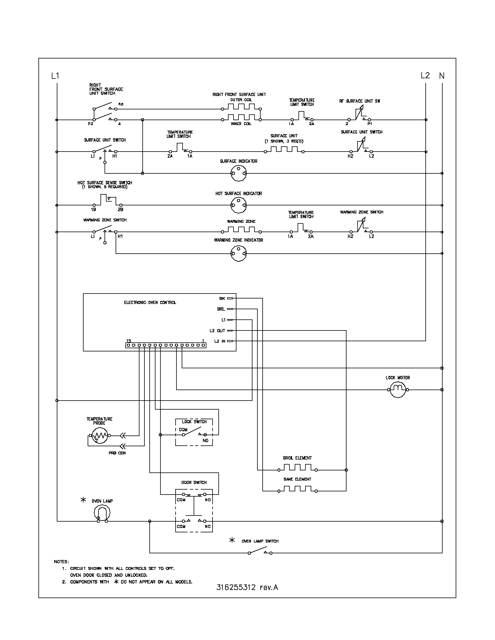 Frigidaire FEFB68CBA wiring schematic diagram