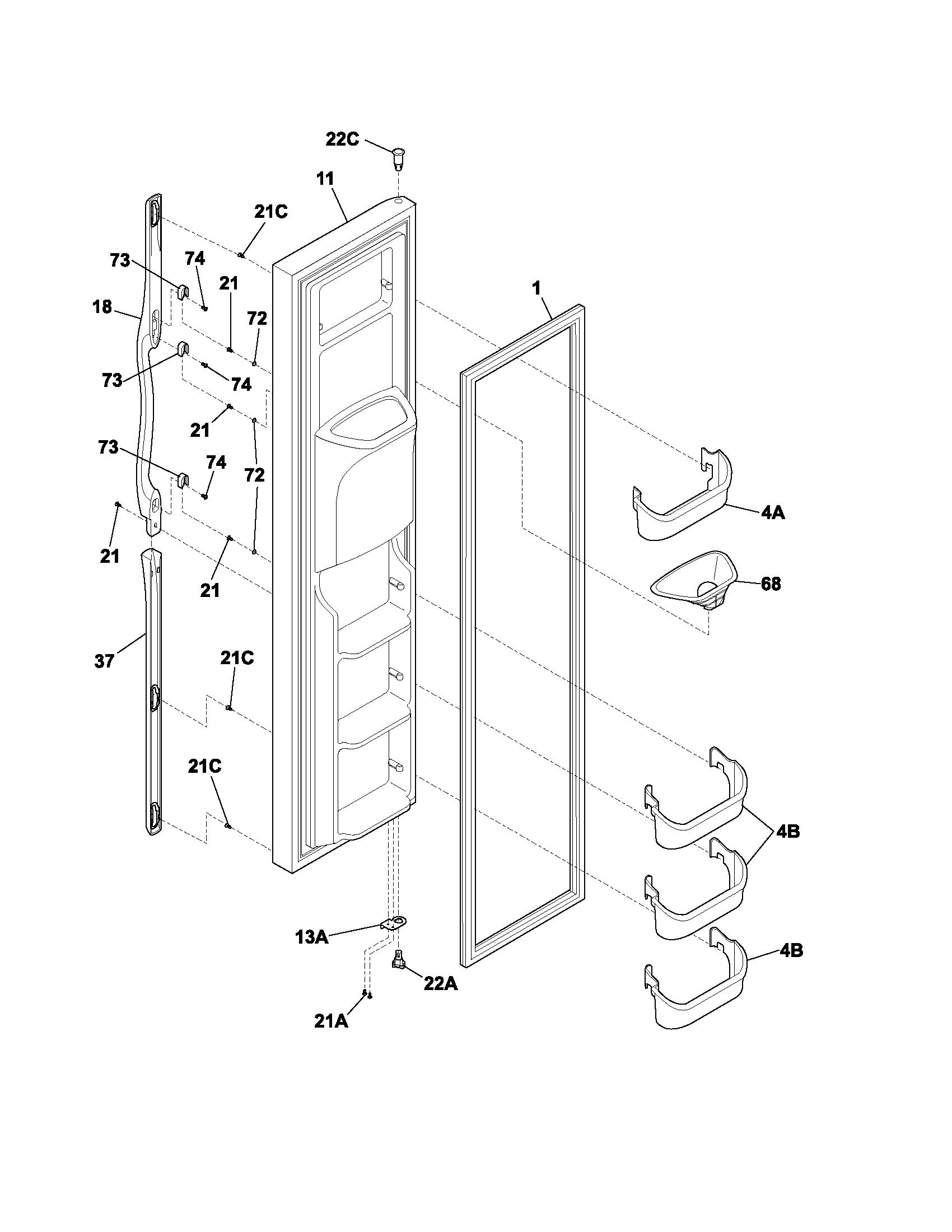 Frigidaire FRS23H7CB1 freezer door diagram