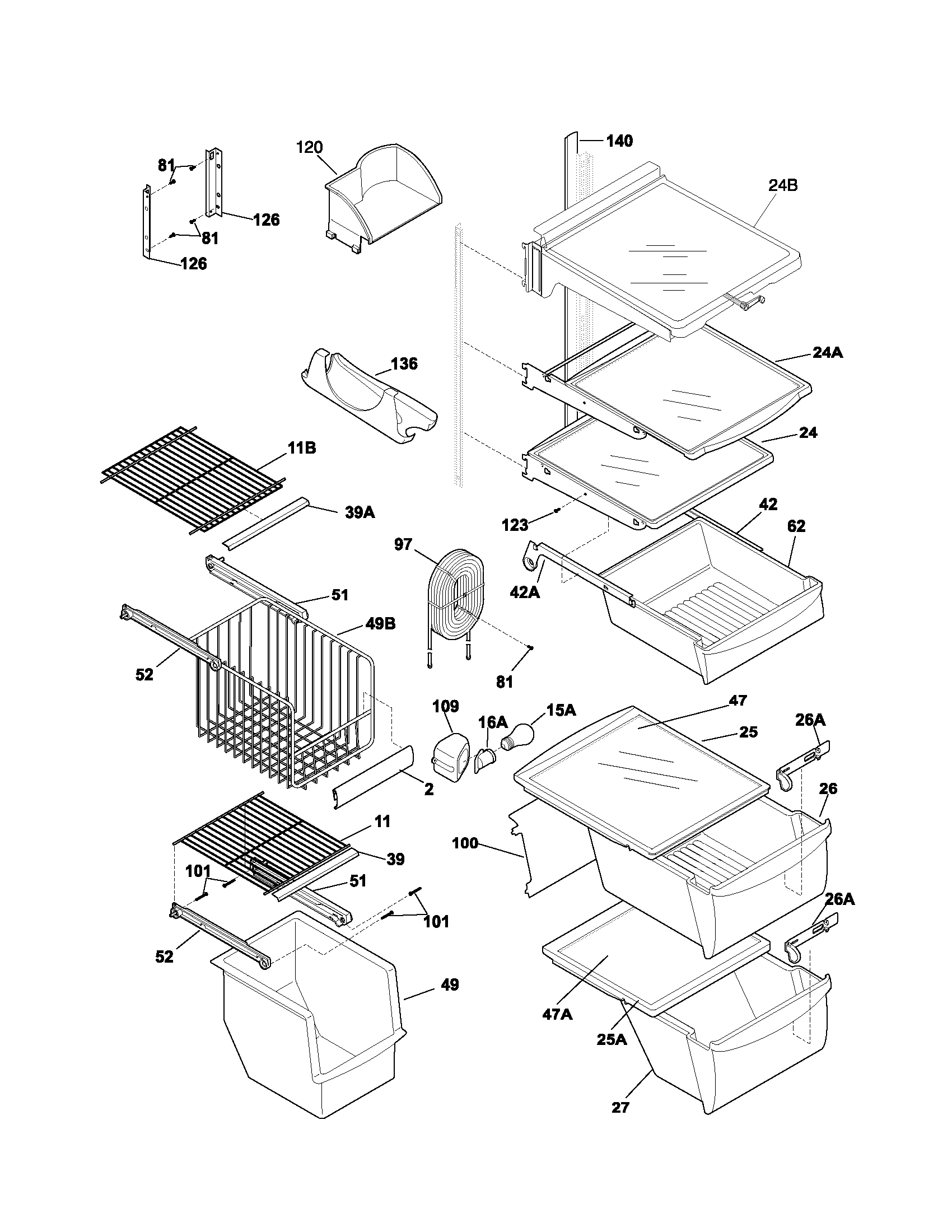 Frigidaire FRS23BH6CS1 shelves diagram