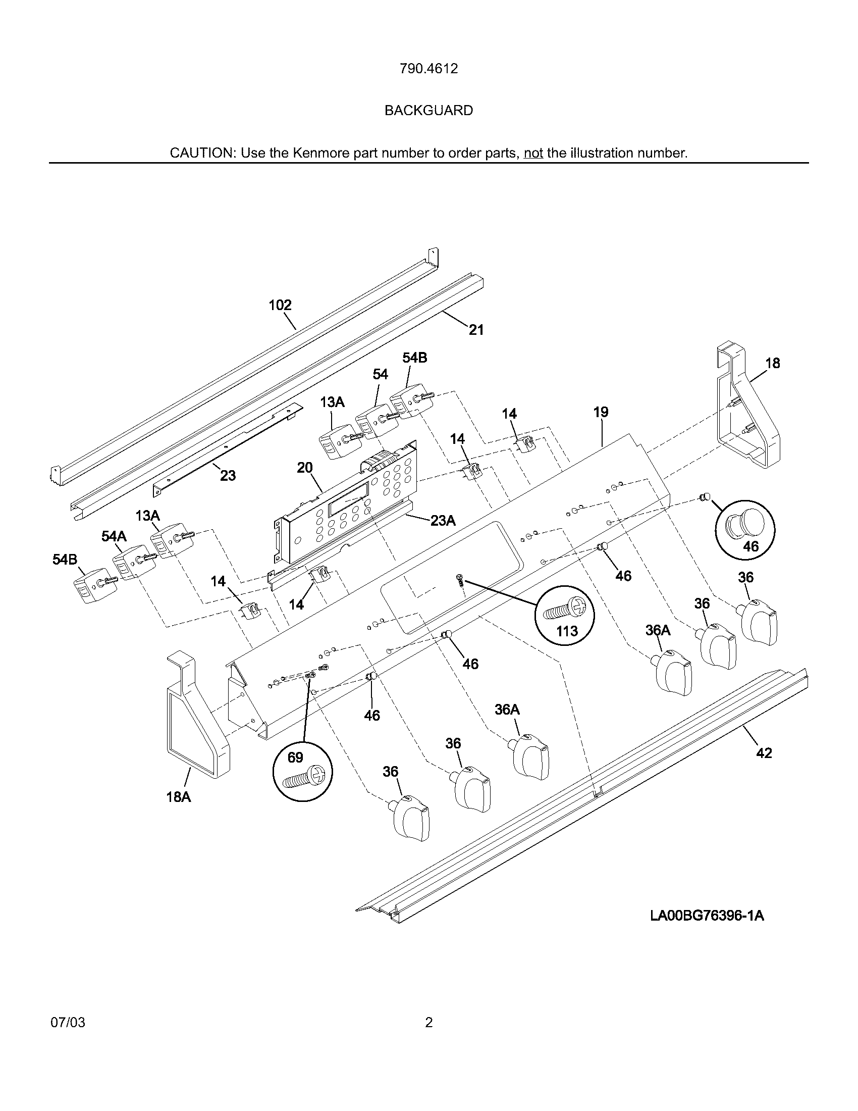 Kenmore 79046129301 backguard diagram