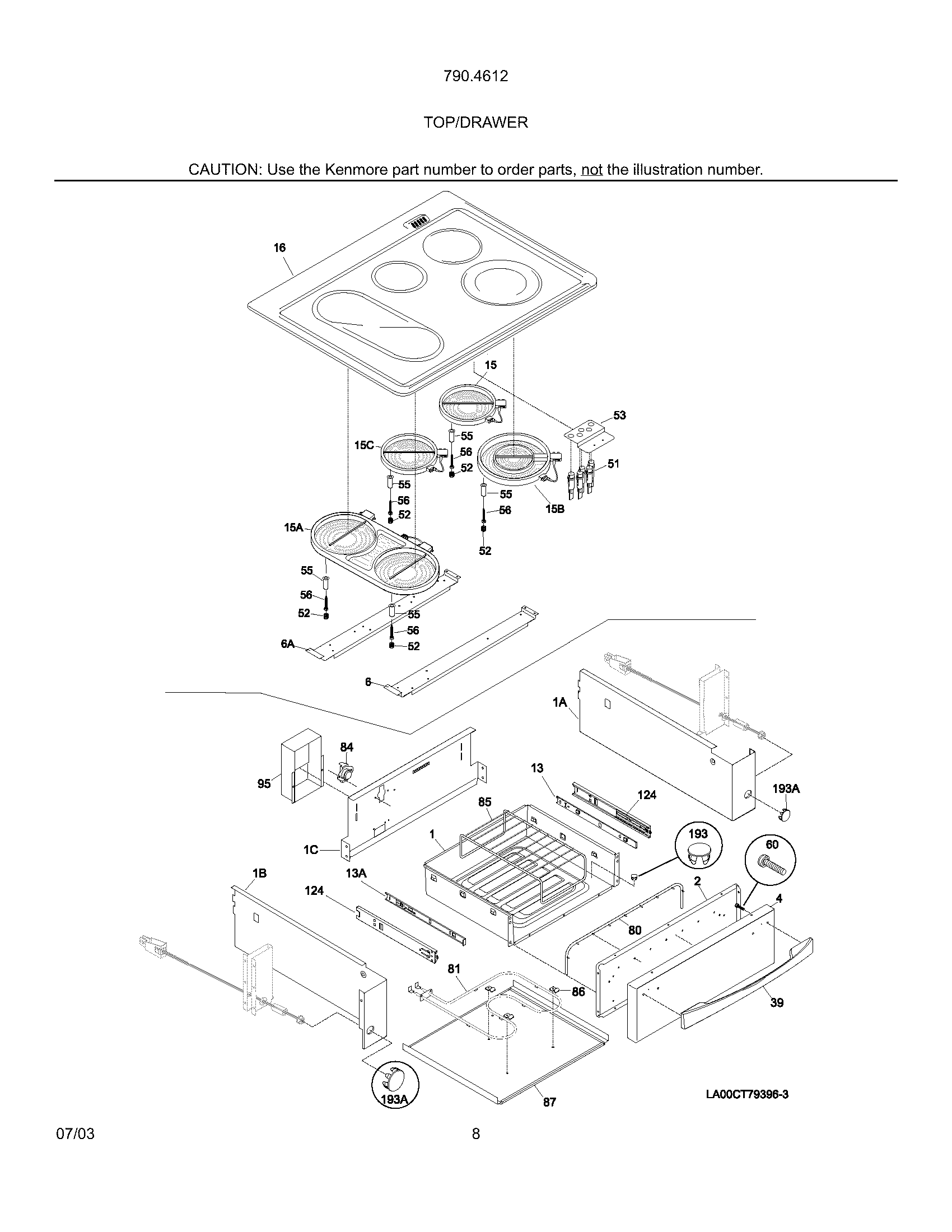 Kenmore 79046129301 top/drawer diagram