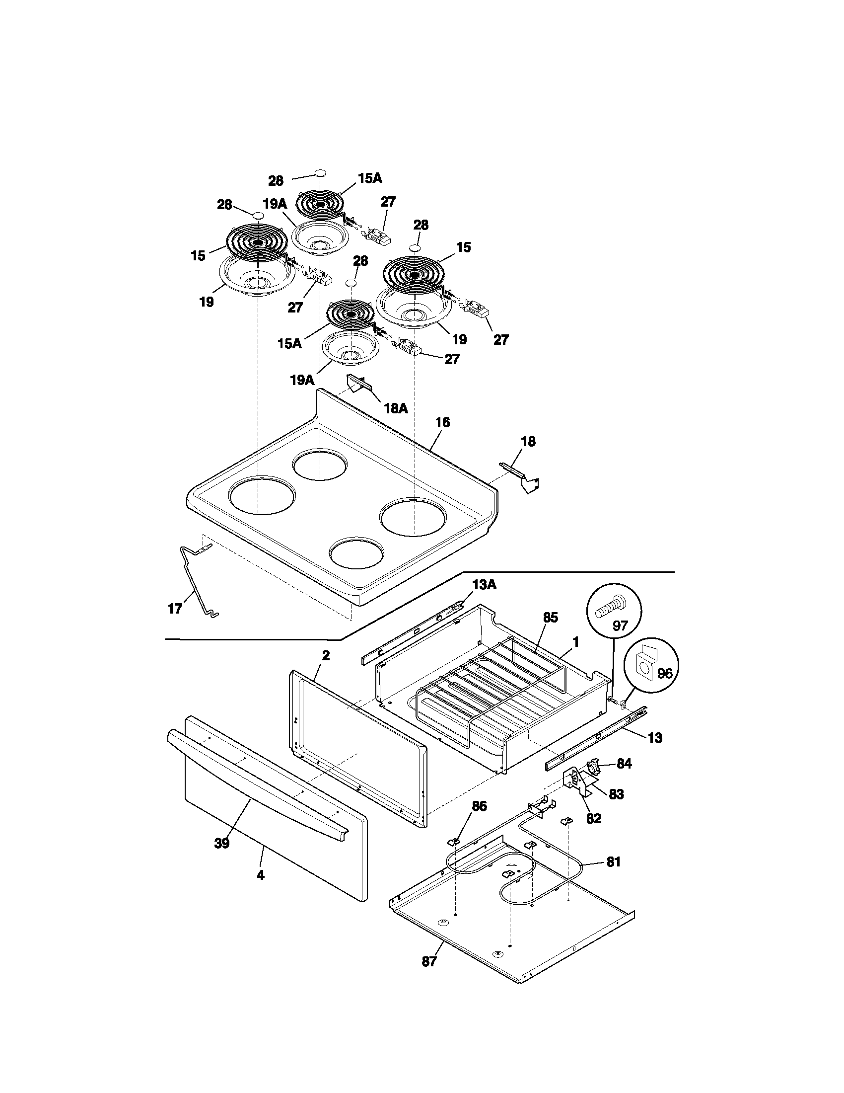 Kenmore 79093854301 top/drawer diagram
