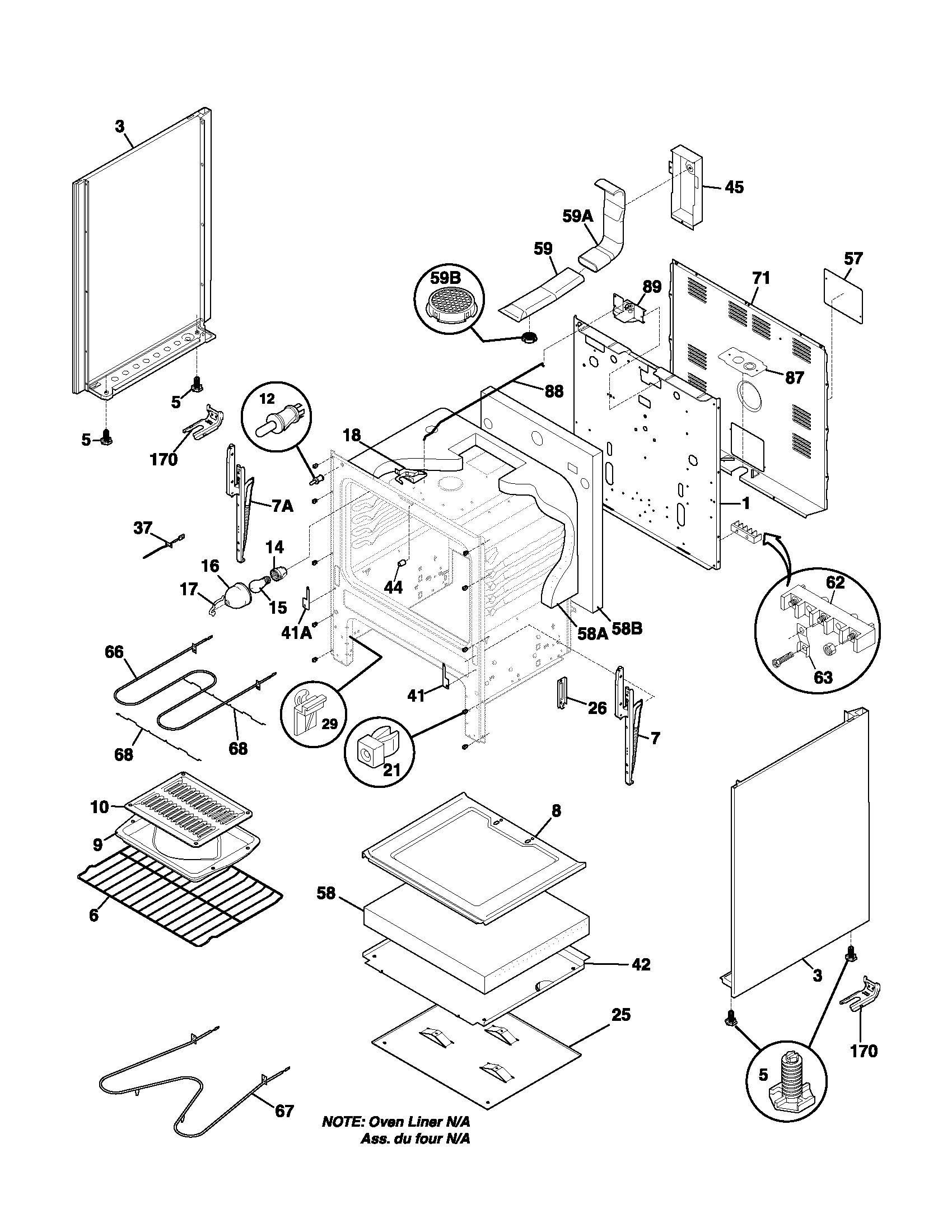 Frigidaire FEF365BWD body diagram