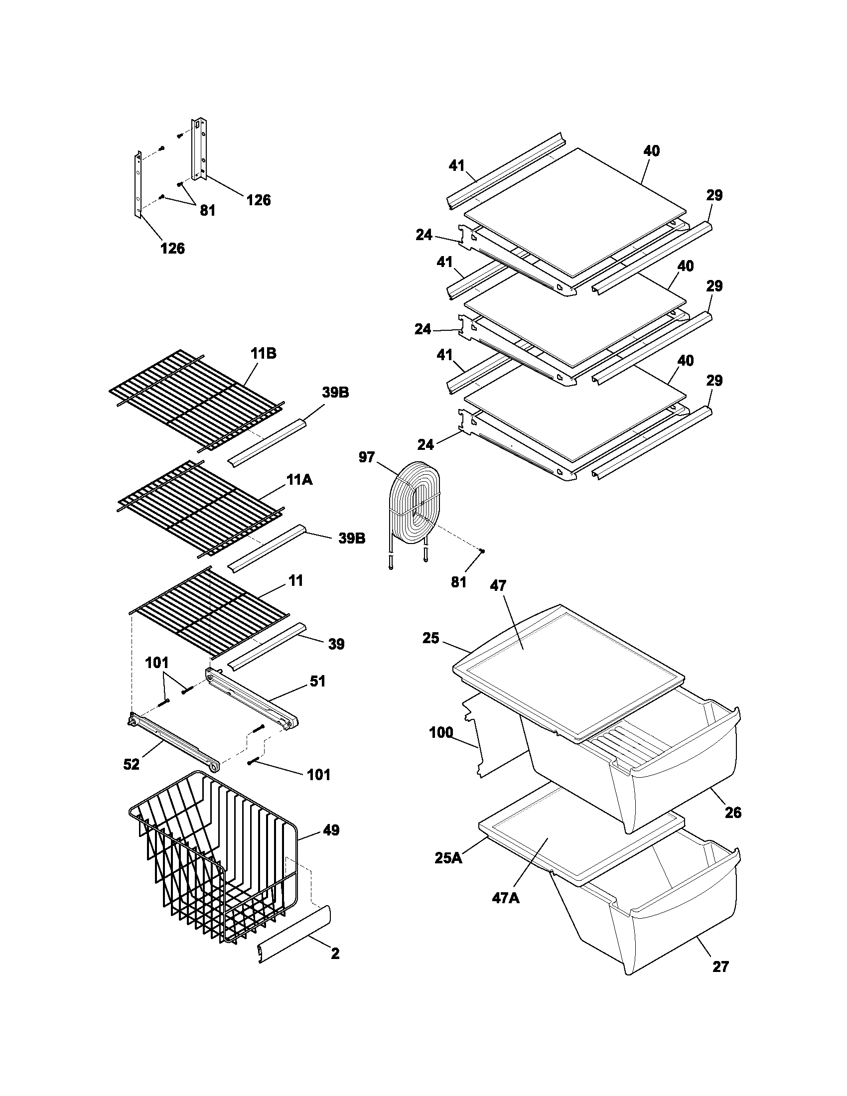 Frigidaire FRS23W3AQ9 shelves diagram