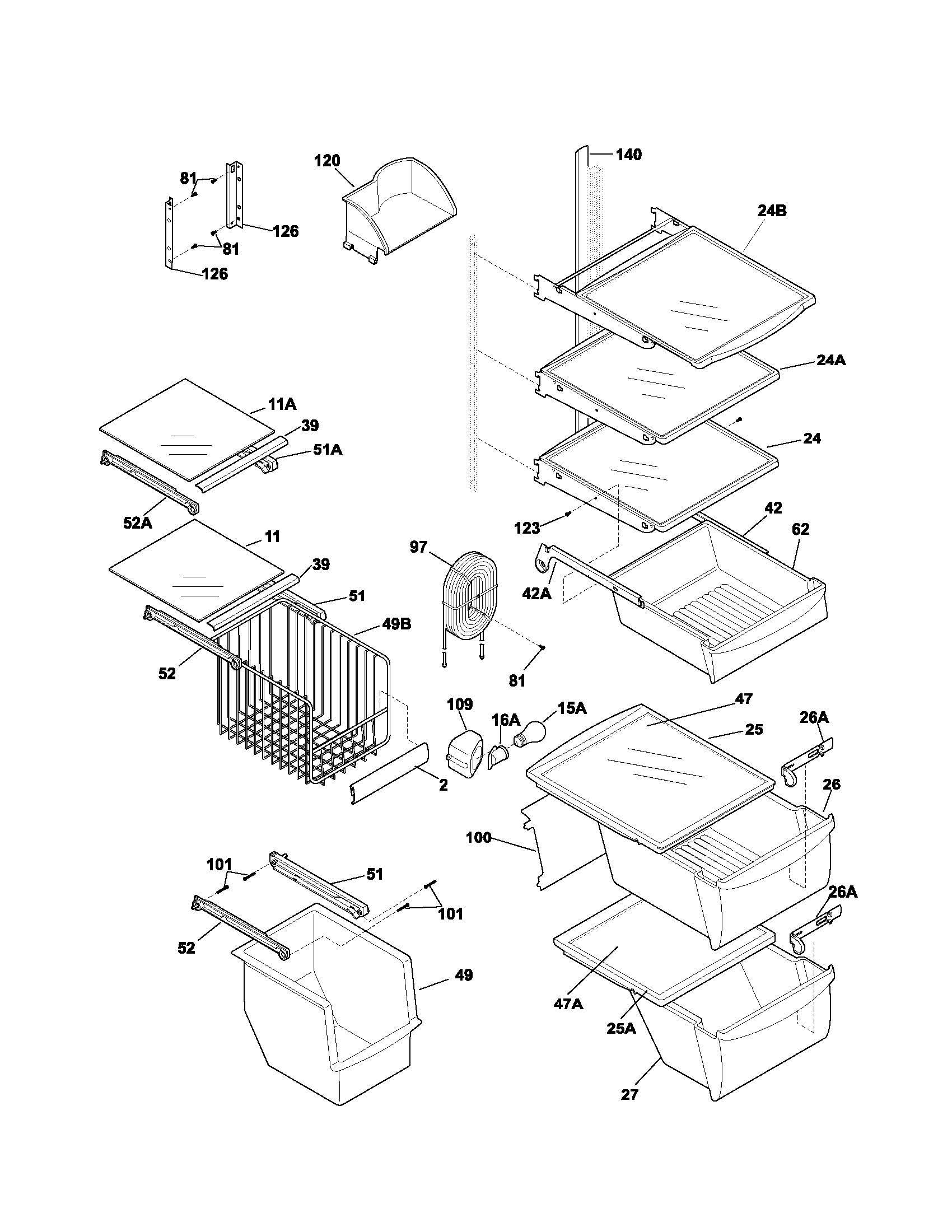 Frigidaire GLRS237ZCQ2 shelves diagram