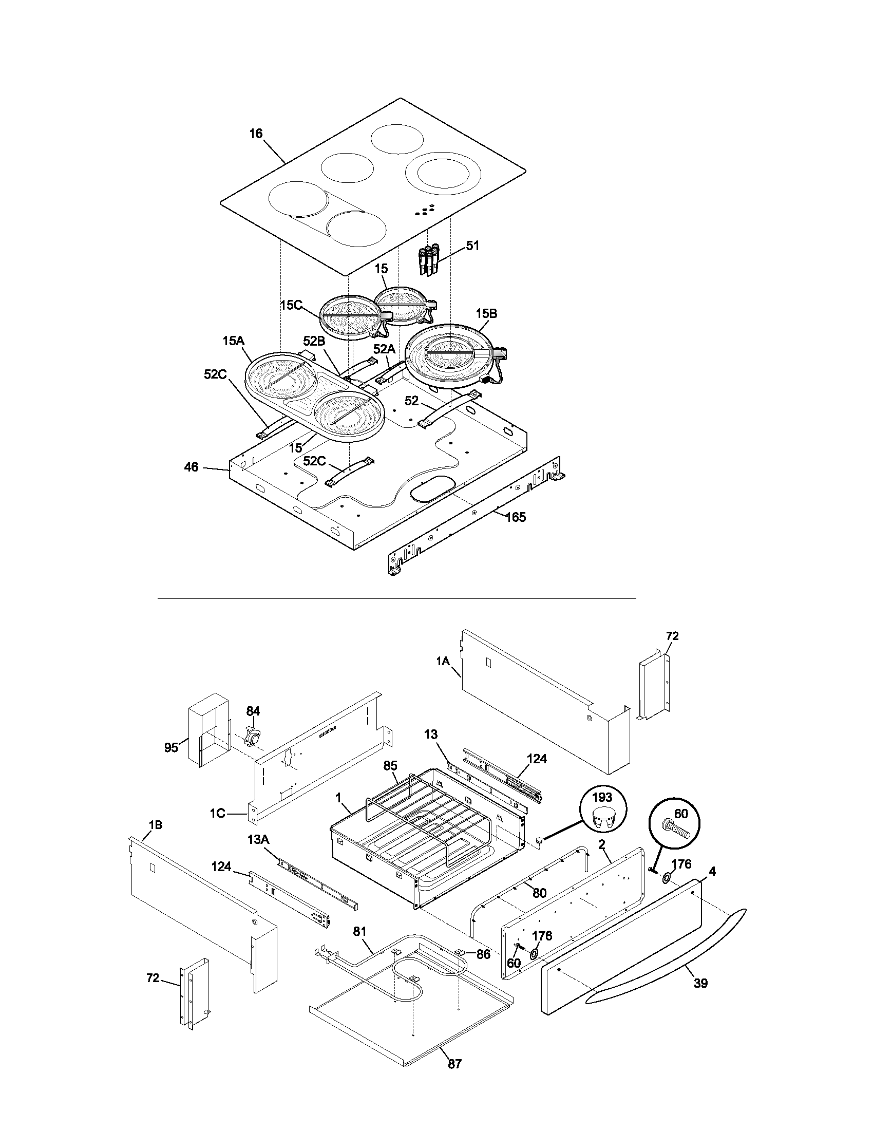 Frigidaire PLES389DCA top/drawer diagram