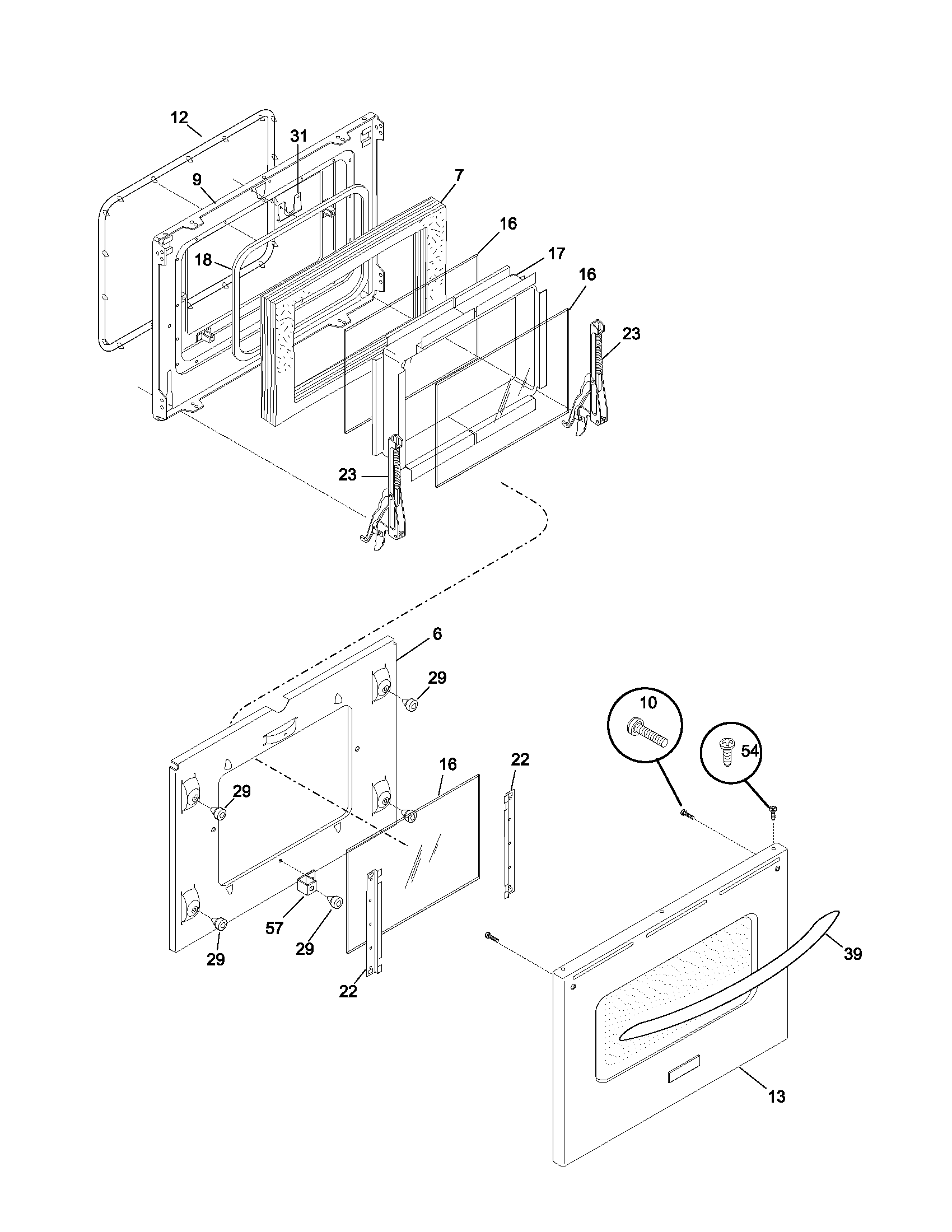 Frigidaire PLES389DCA door diagram