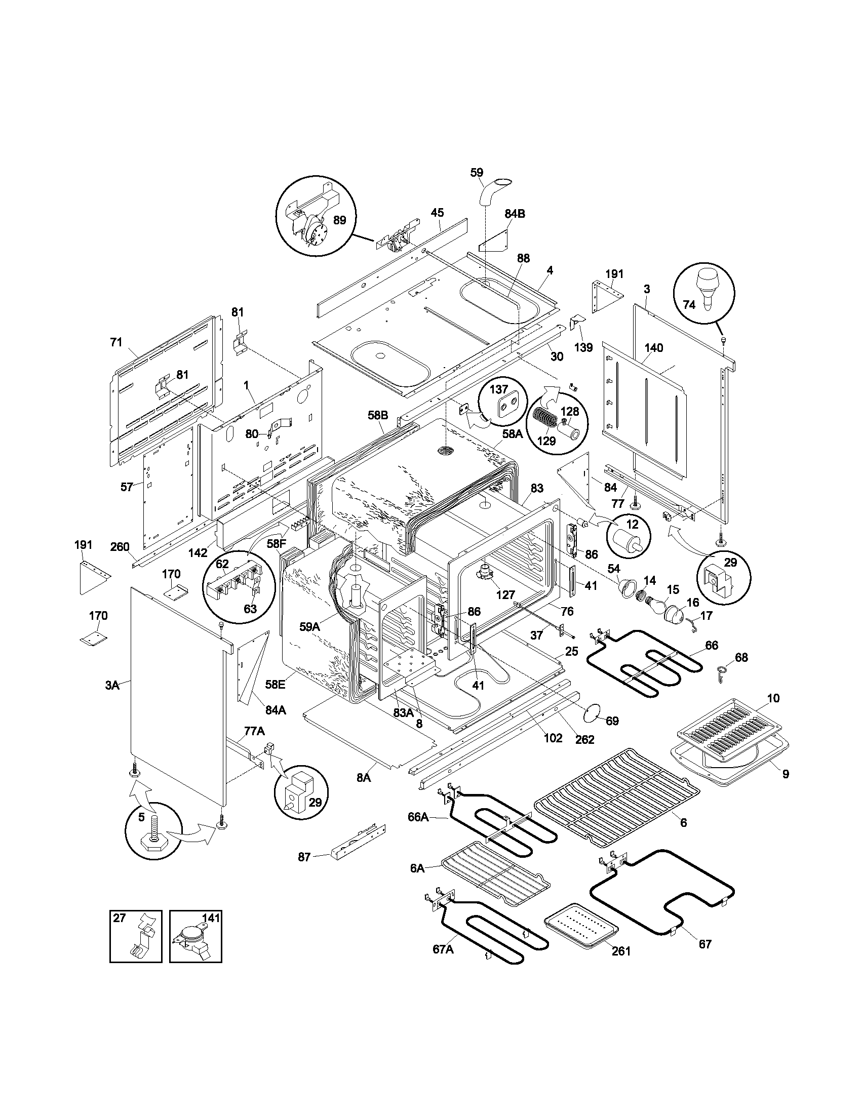 Frigidaire FEF450BWB body diagram