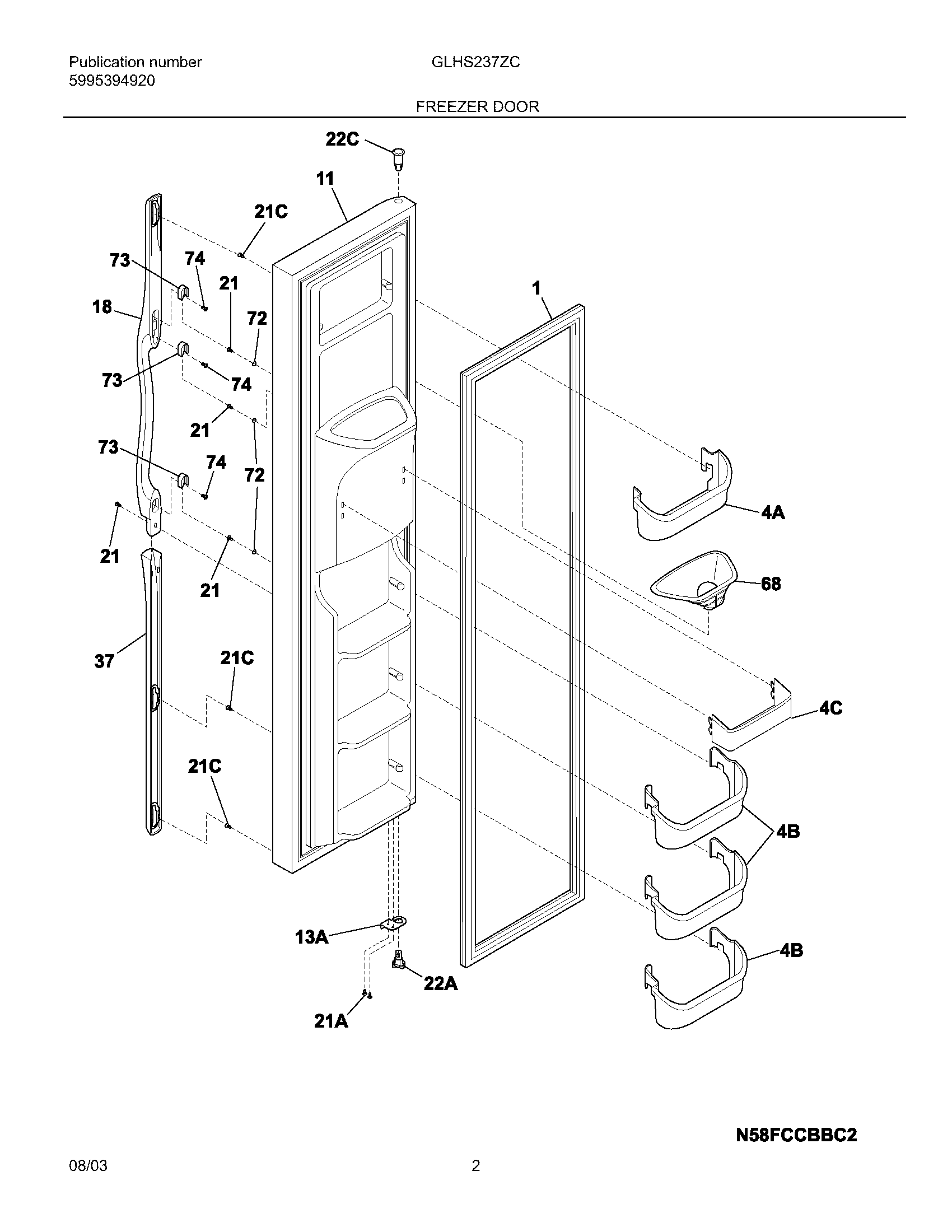 Frigidaire GLHS237ZCB1 freezer door diagram